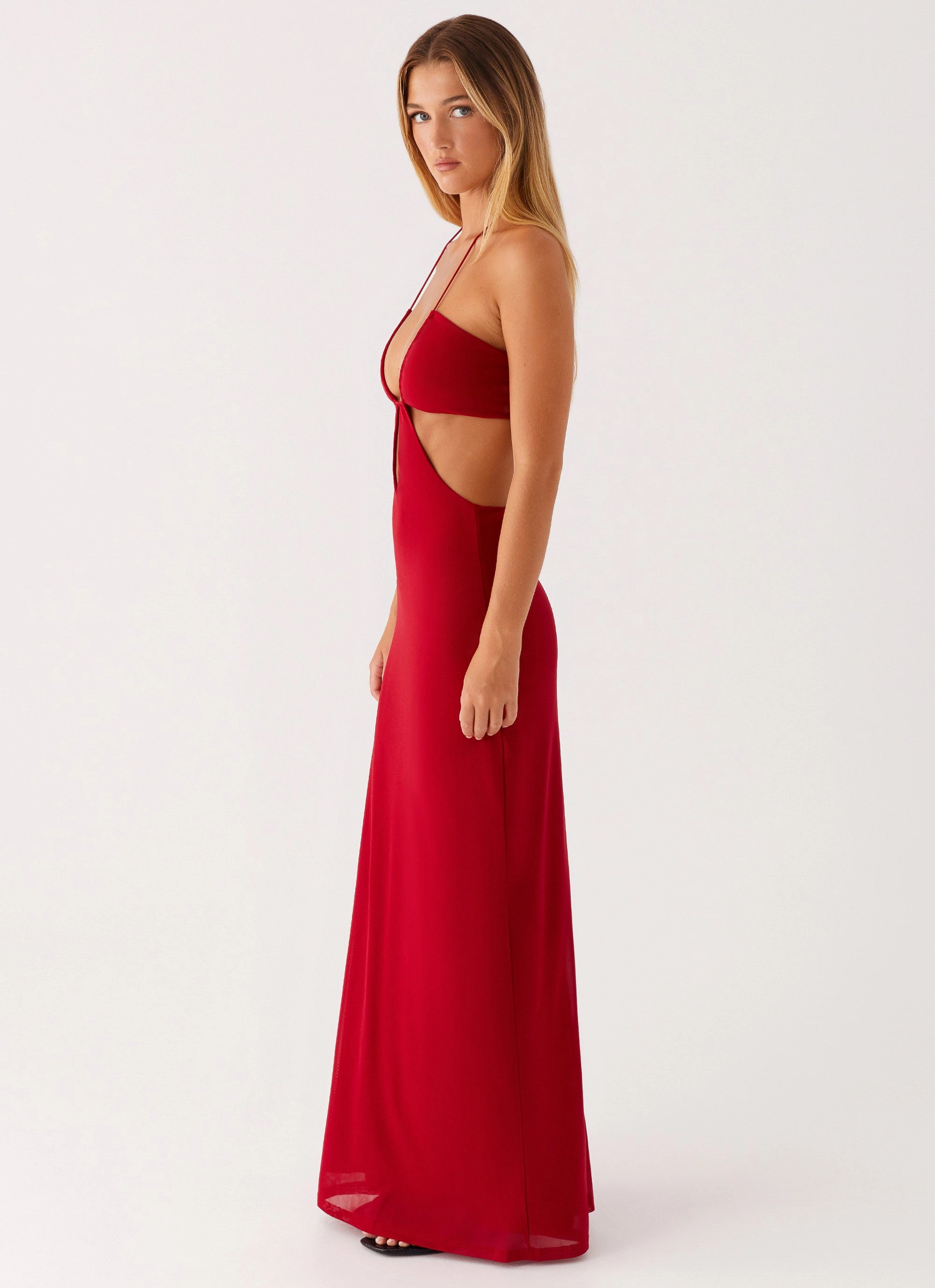 Hallie Maxi Dress - Red Calm Grace Belted-Style