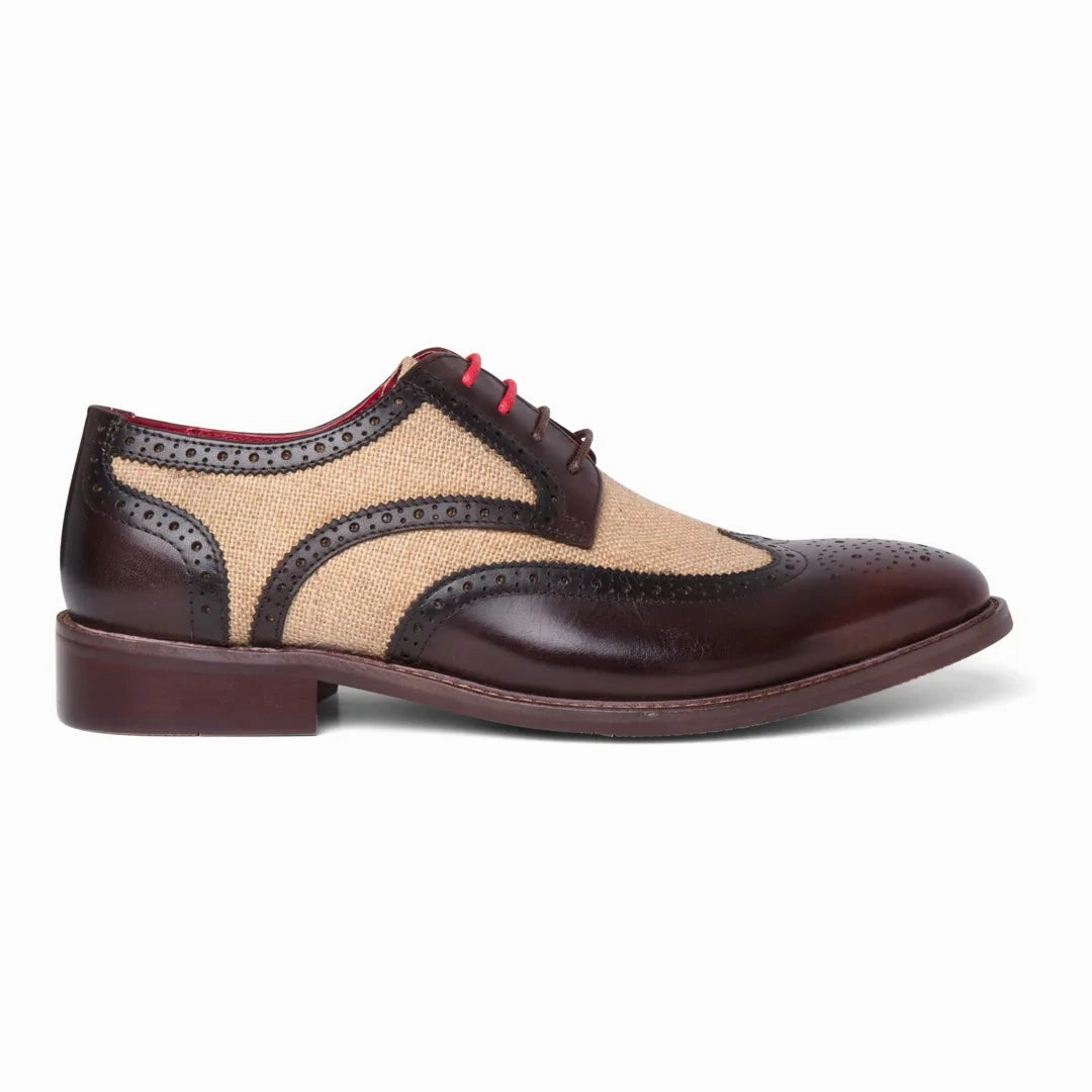 Memory Foam Cushioning Slim Comfort Leather Canvas Detailing Brogue Formal Dress Shoes