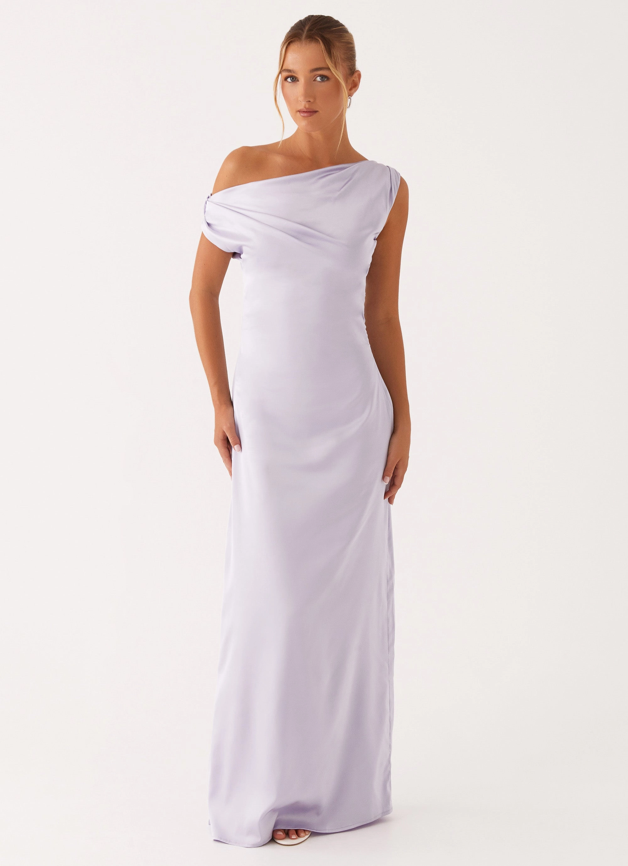 Feminine Look Heart Of Glass Satin Maxi Dress - Lilac