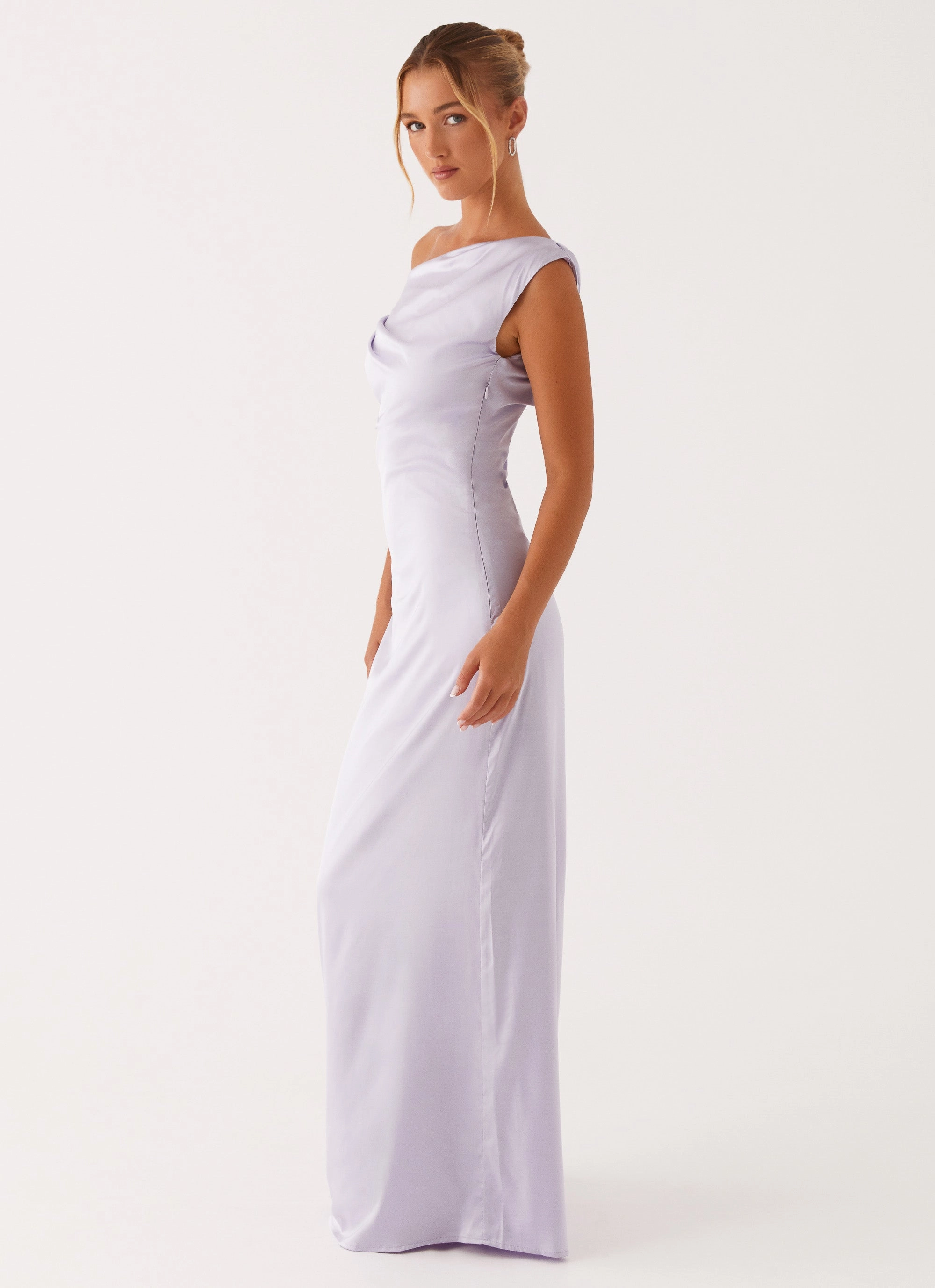 Heart Of Glass Satin Maxi Dress - Lilac wrap waist