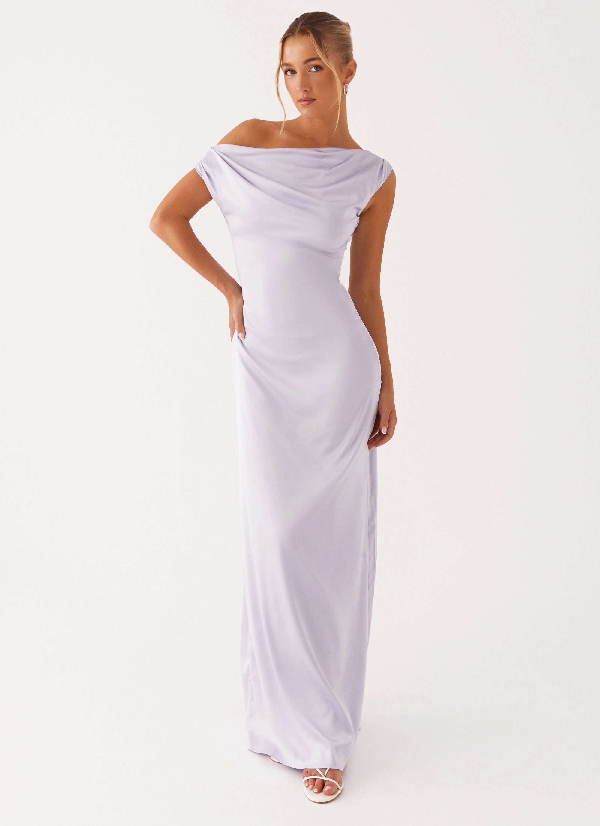 Heart Of Glass Satin Maxi Dress - Lilac Understated Charm Scandi Clean