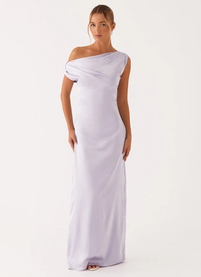 Feminine Look Heart Of Glass Satin Maxi Dress - Lilac