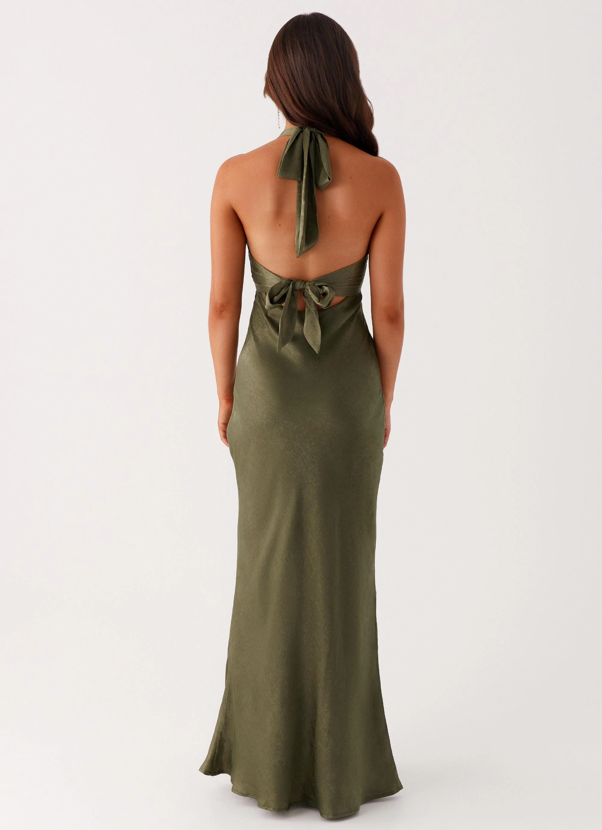 Heavy Hearted Satin Maxi Dress - Khaki Airy Silk Mesh-Detail