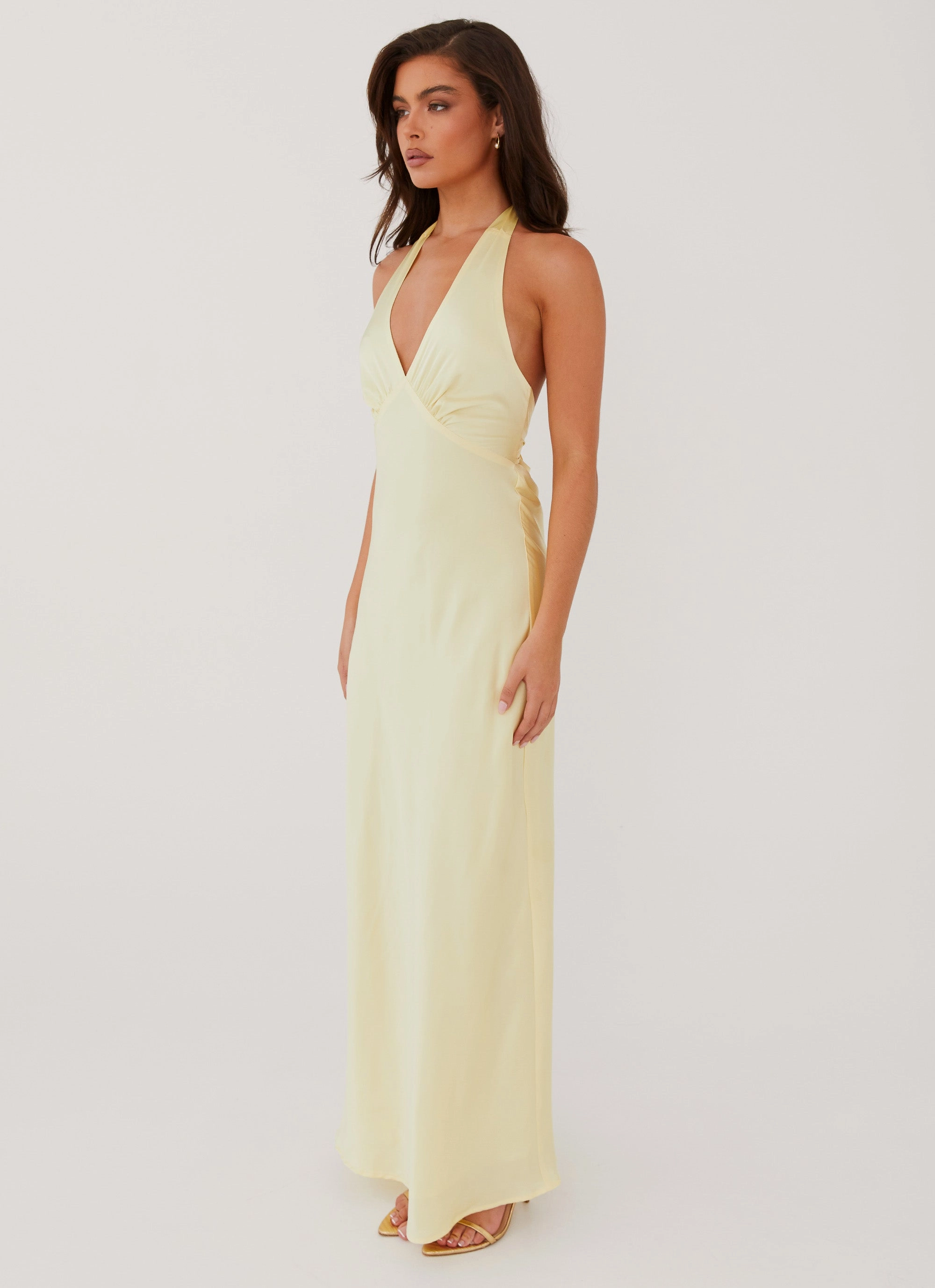 Heavy Hearted Satin Maxi Dress - Lemon Flattering Shape