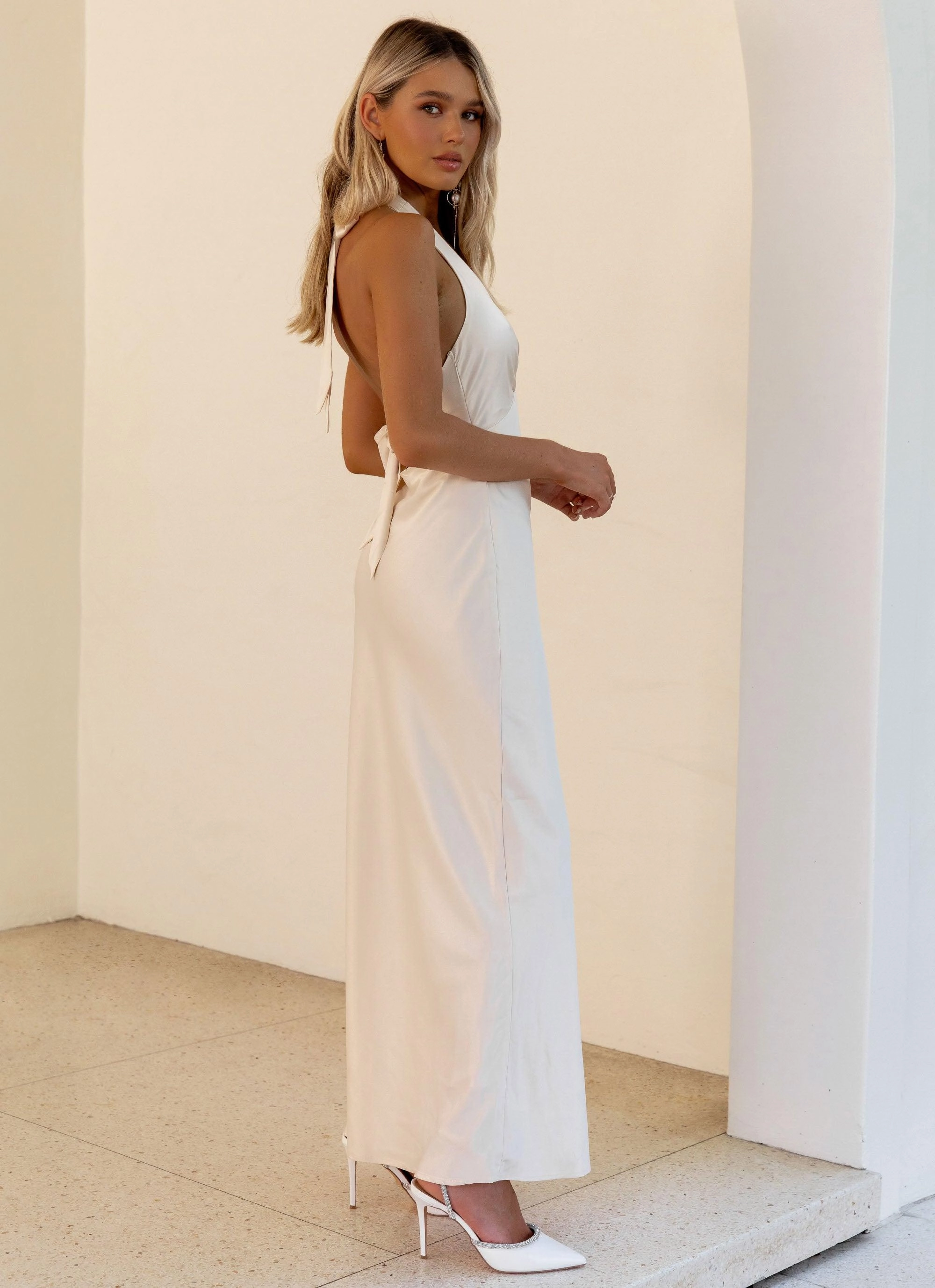 Heavy Hearted Satin Maxi Dress - Pearl Clean Comfort City Mood