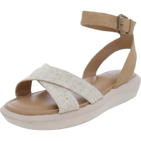 Sandal Care Jamila Womens Faux Leather Ankle Strap Wedge Sandals