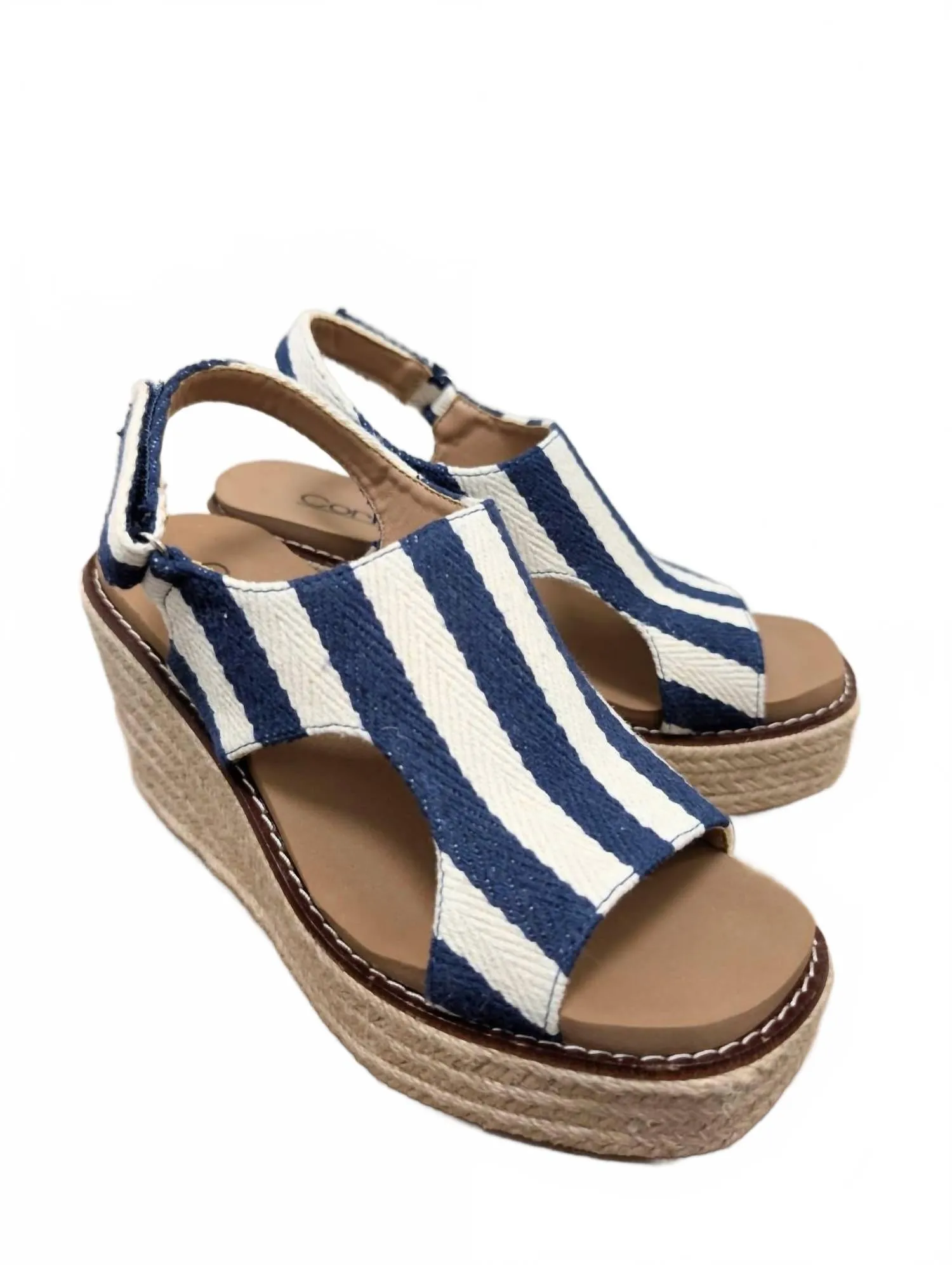 Soft Flexible Animal Print Freddie Wedge Navy Stripe
