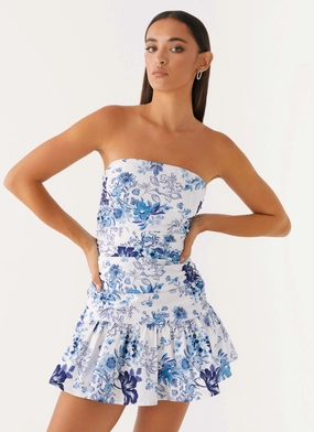Carmel Mini Dress - Serene Sky Floral Luxurious Texture