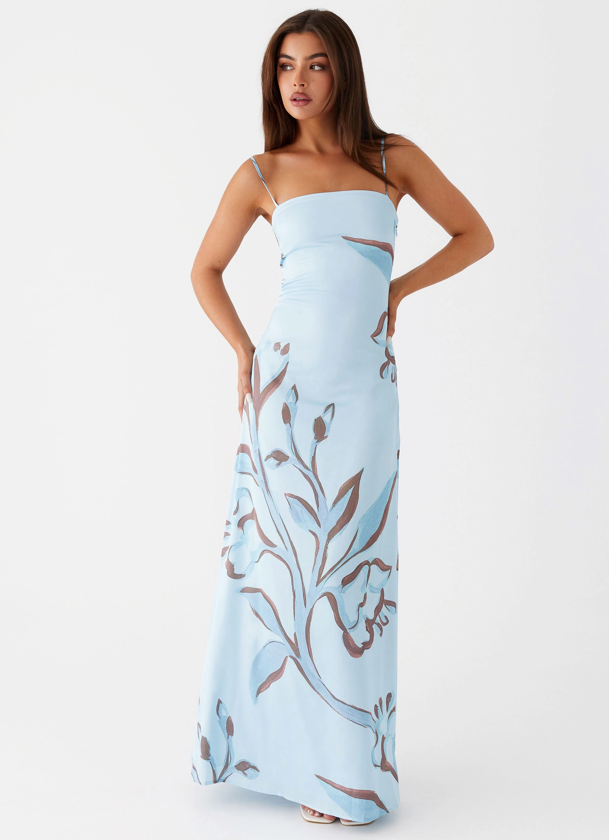 Aster Bloom Maxi Dress - Blue Floral Mesh-Detail
