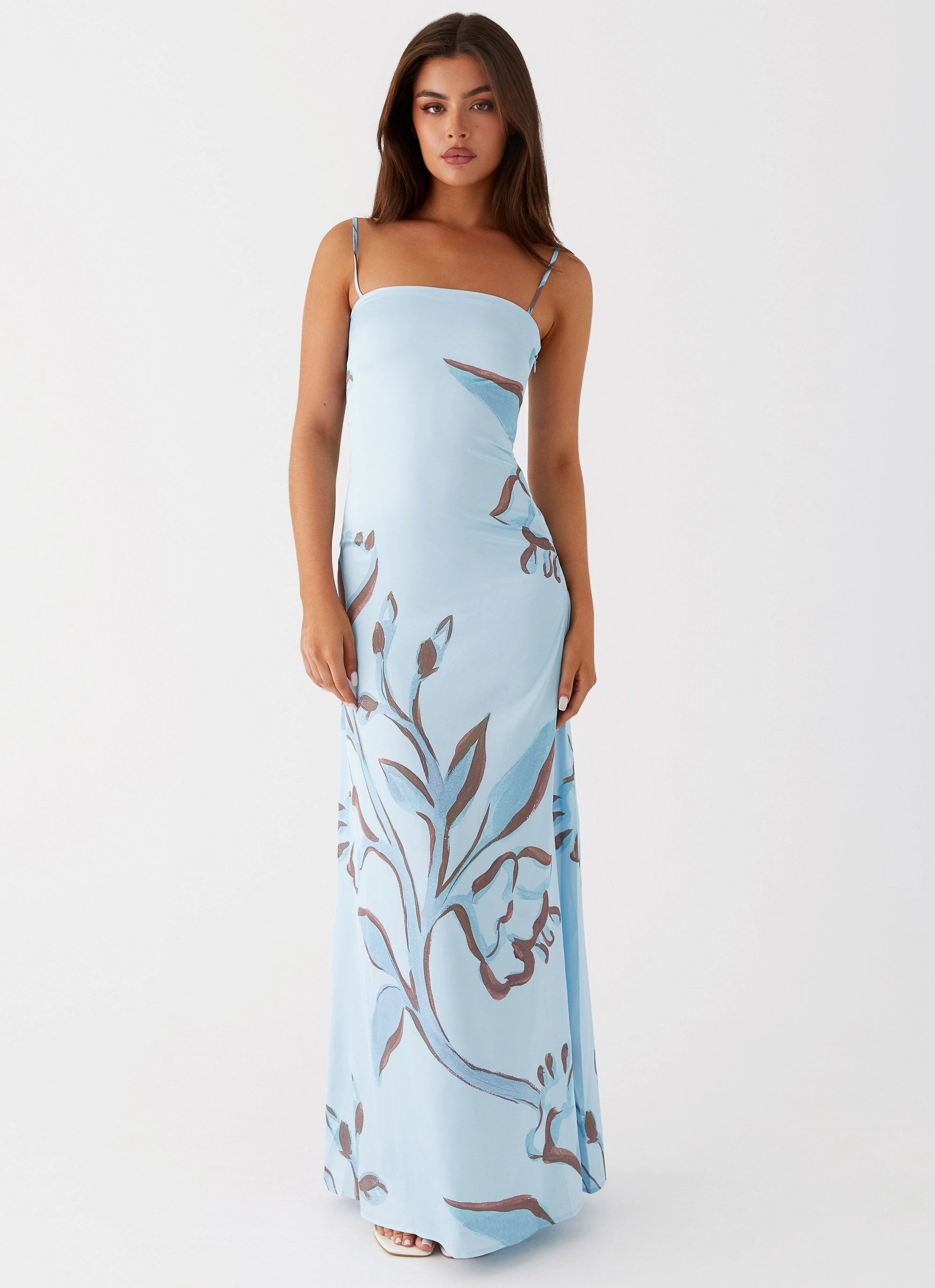 Minimal Details Embroidered-Detail Aster Bloom Maxi Dress - Blue Floral