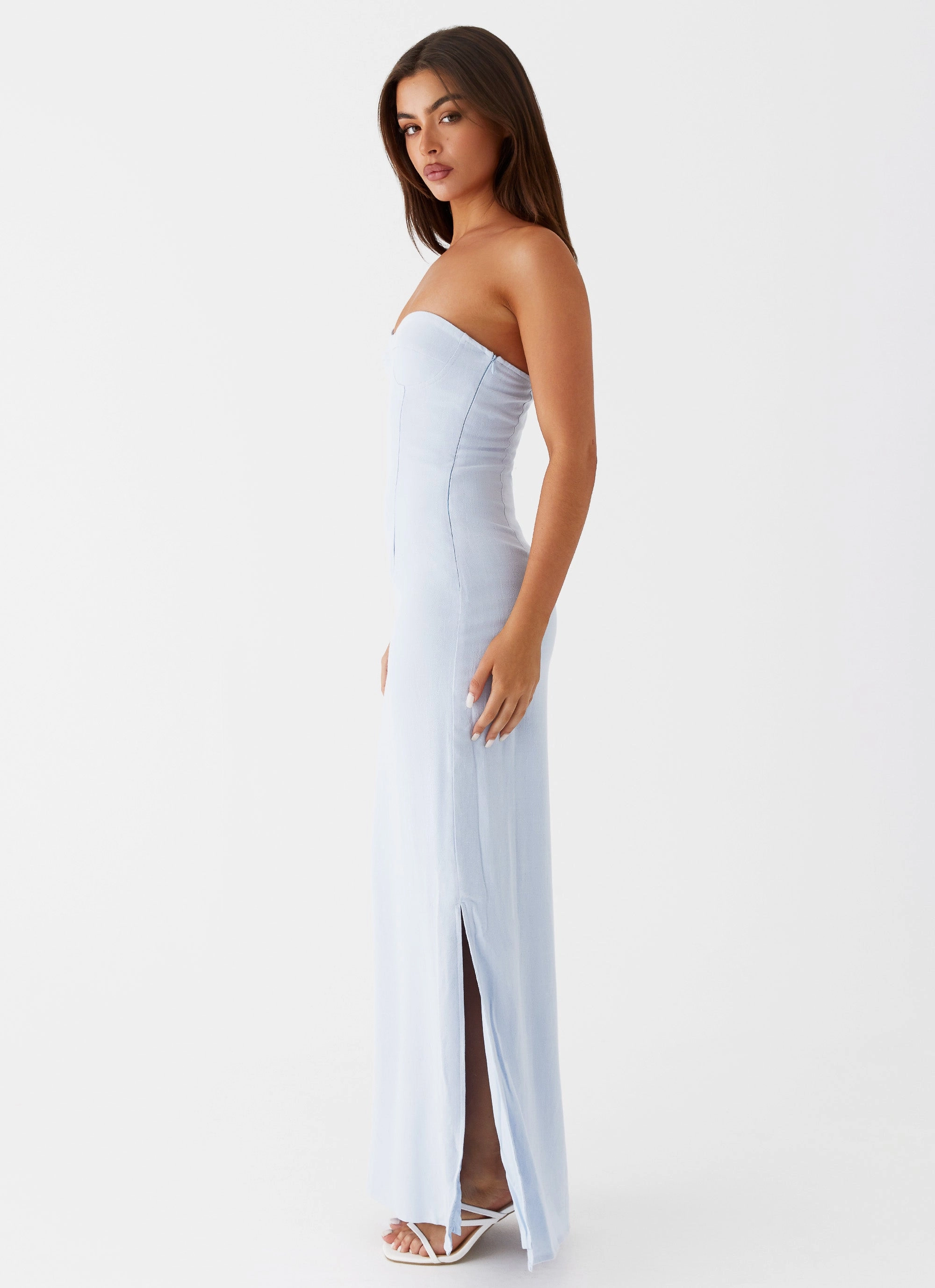 Esra Linen Strapless Maxi Dress - Blue TemperatureRegulatingFabric