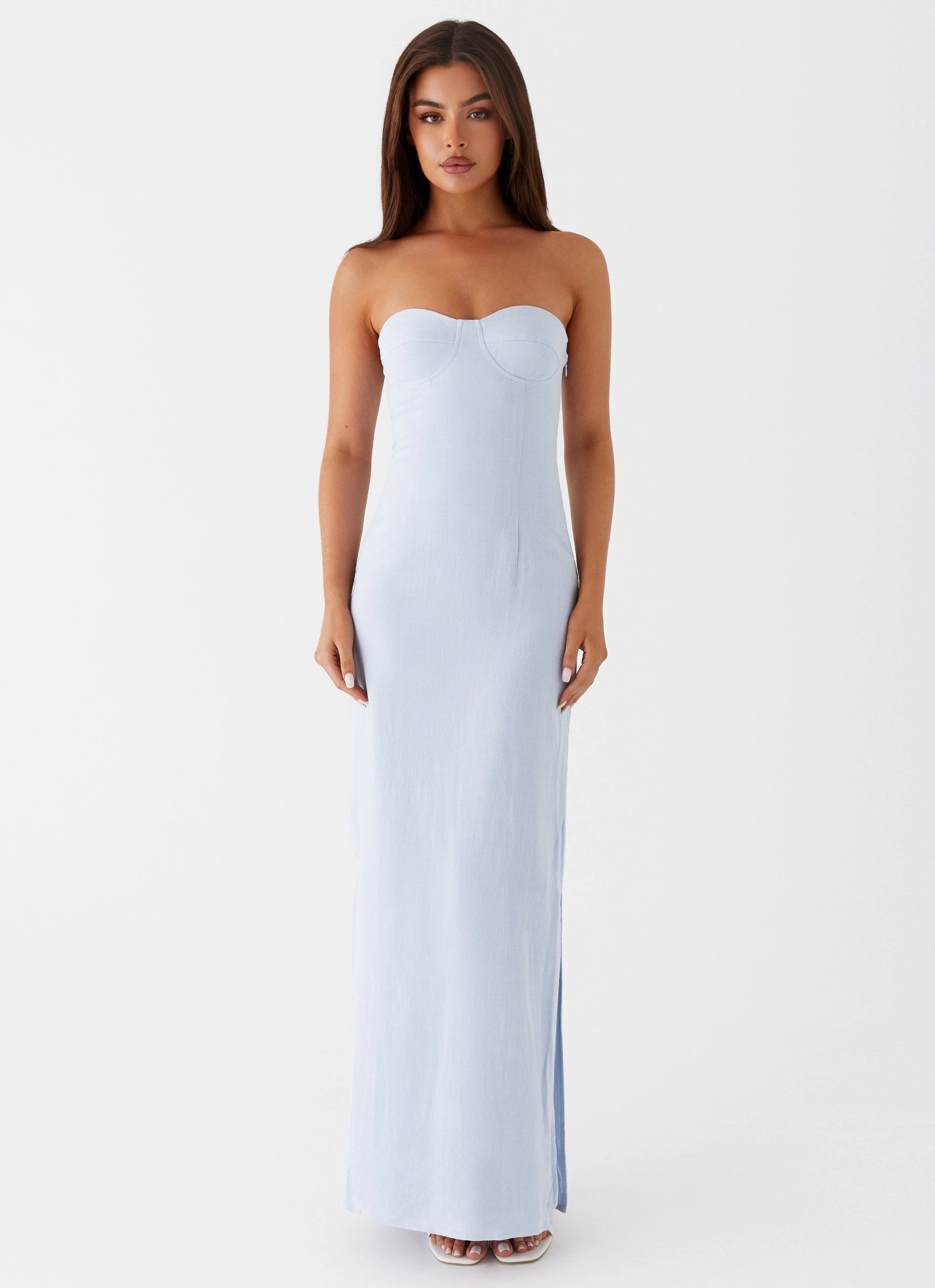 New Spirit Esra Linen Strapless Maxi Dress - Blue