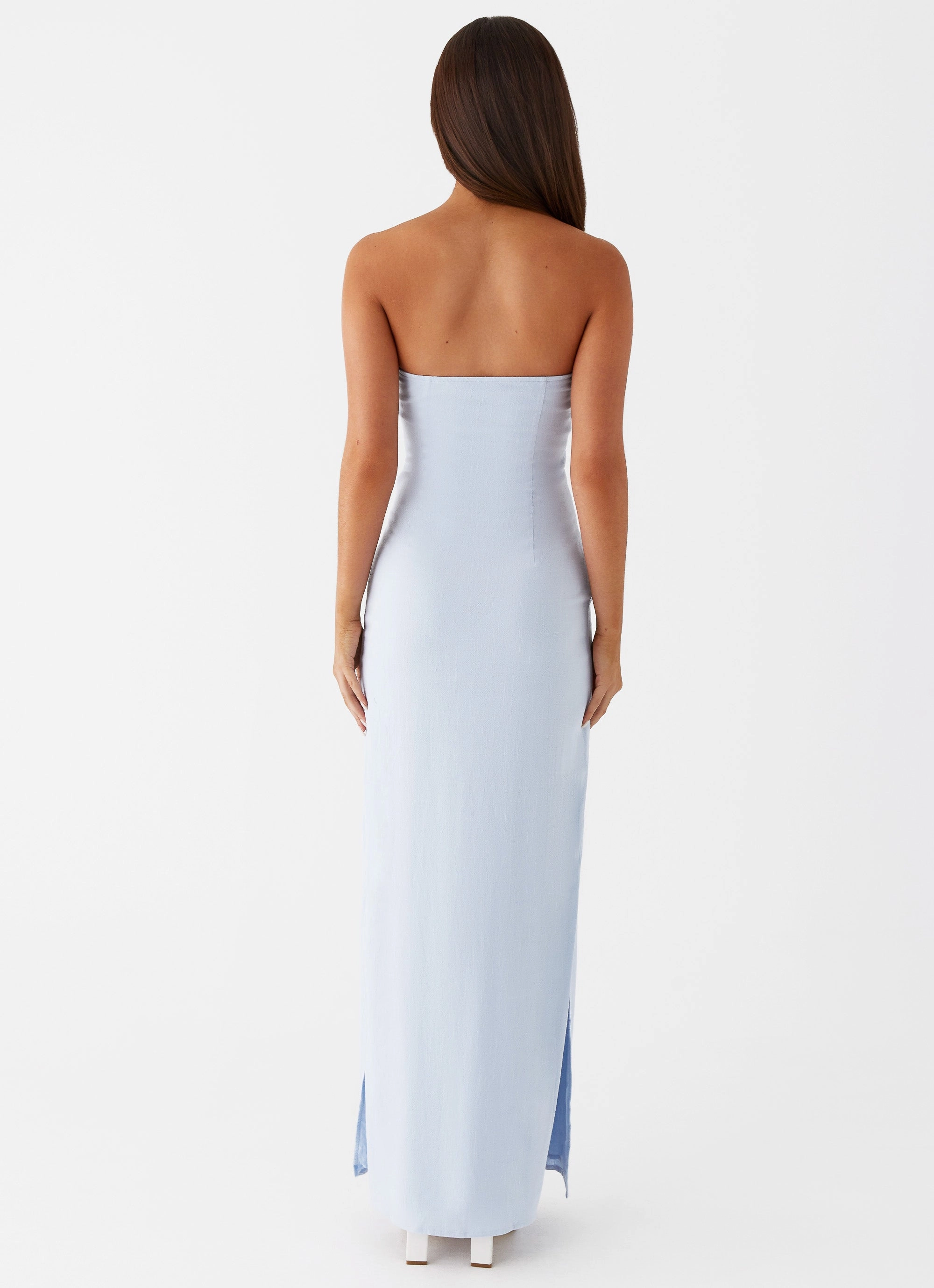 Casual Silhouette Outfit Core Esra Linen Strapless Maxi Dress - Blue