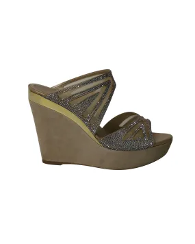Rene Caovilla Crystal Embellished Two Band Wedge in Multicolor Suede Adjustable band