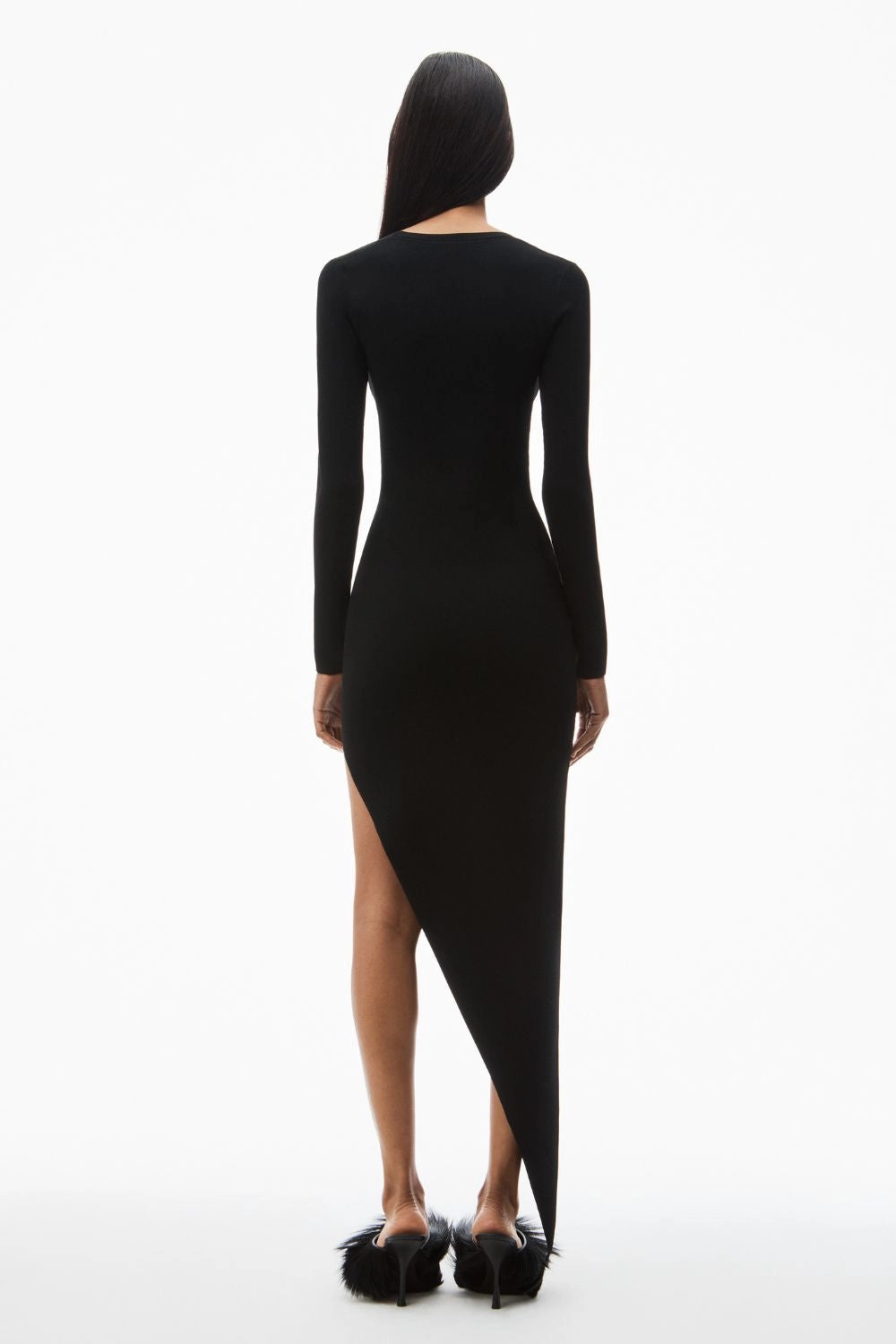 Asymmetric Long-sleeve Dress Pure Elegance