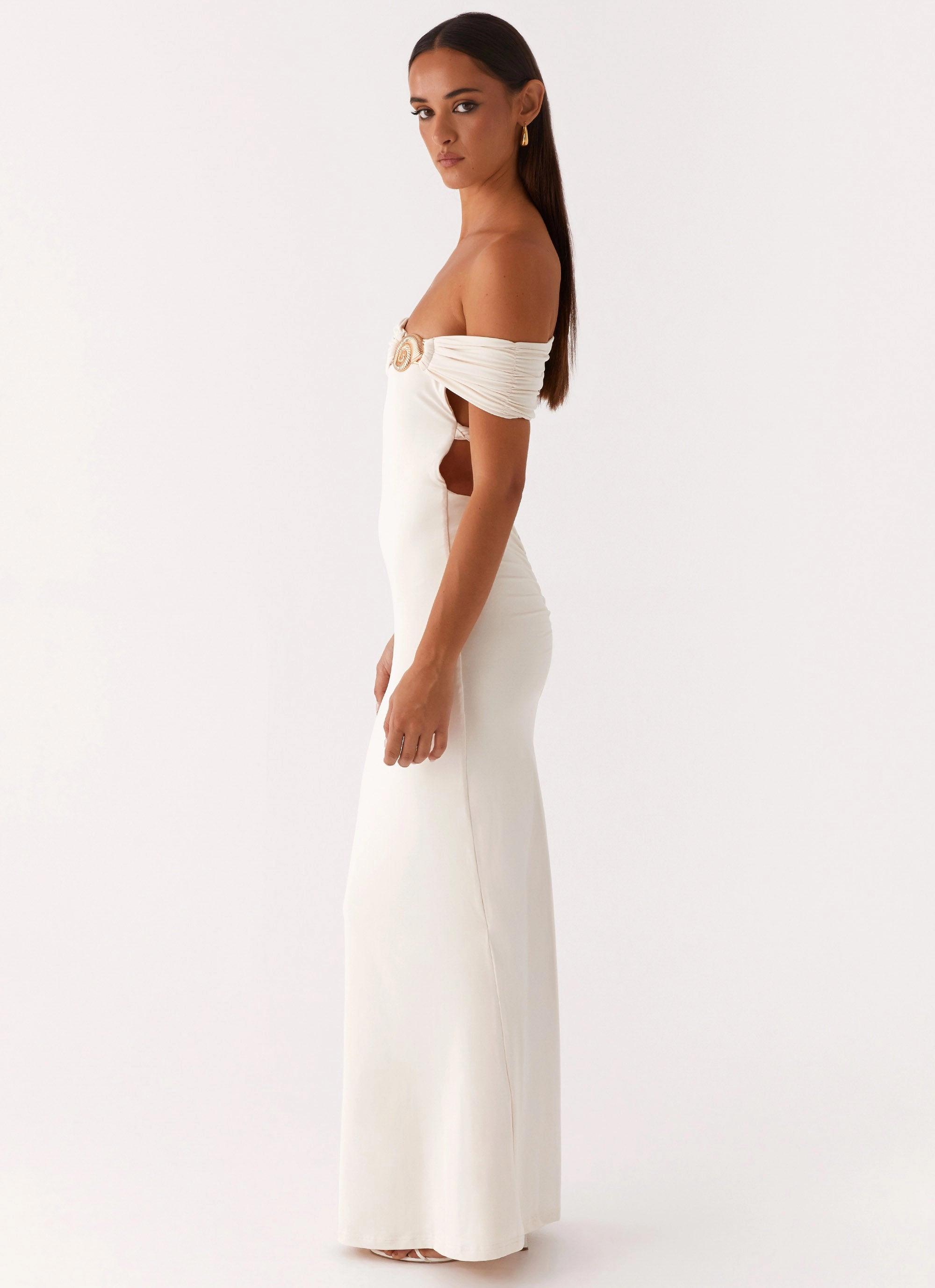 Square Neck Playful design piece Illusion Maxi Dress - Ivory