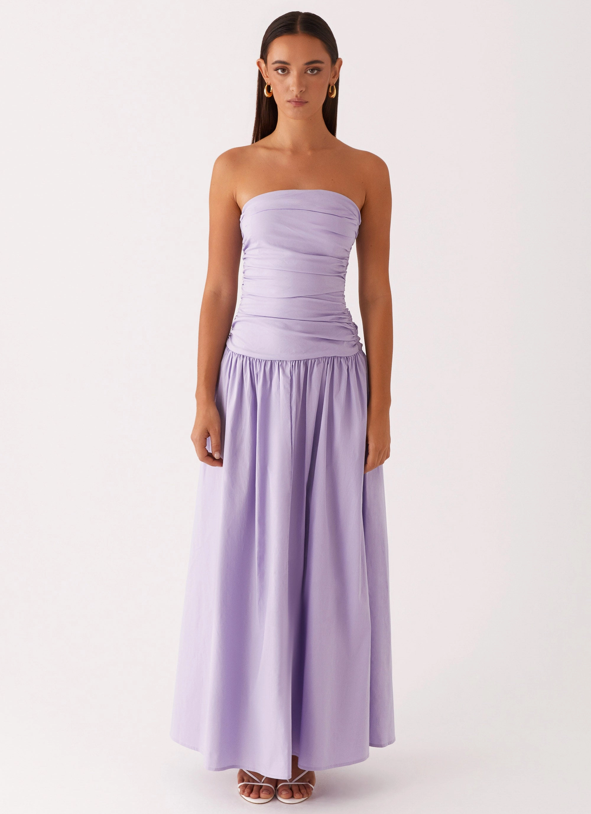Carmel Maxi Dress - Lavender Elastic-Waist Neutral Aesthetic