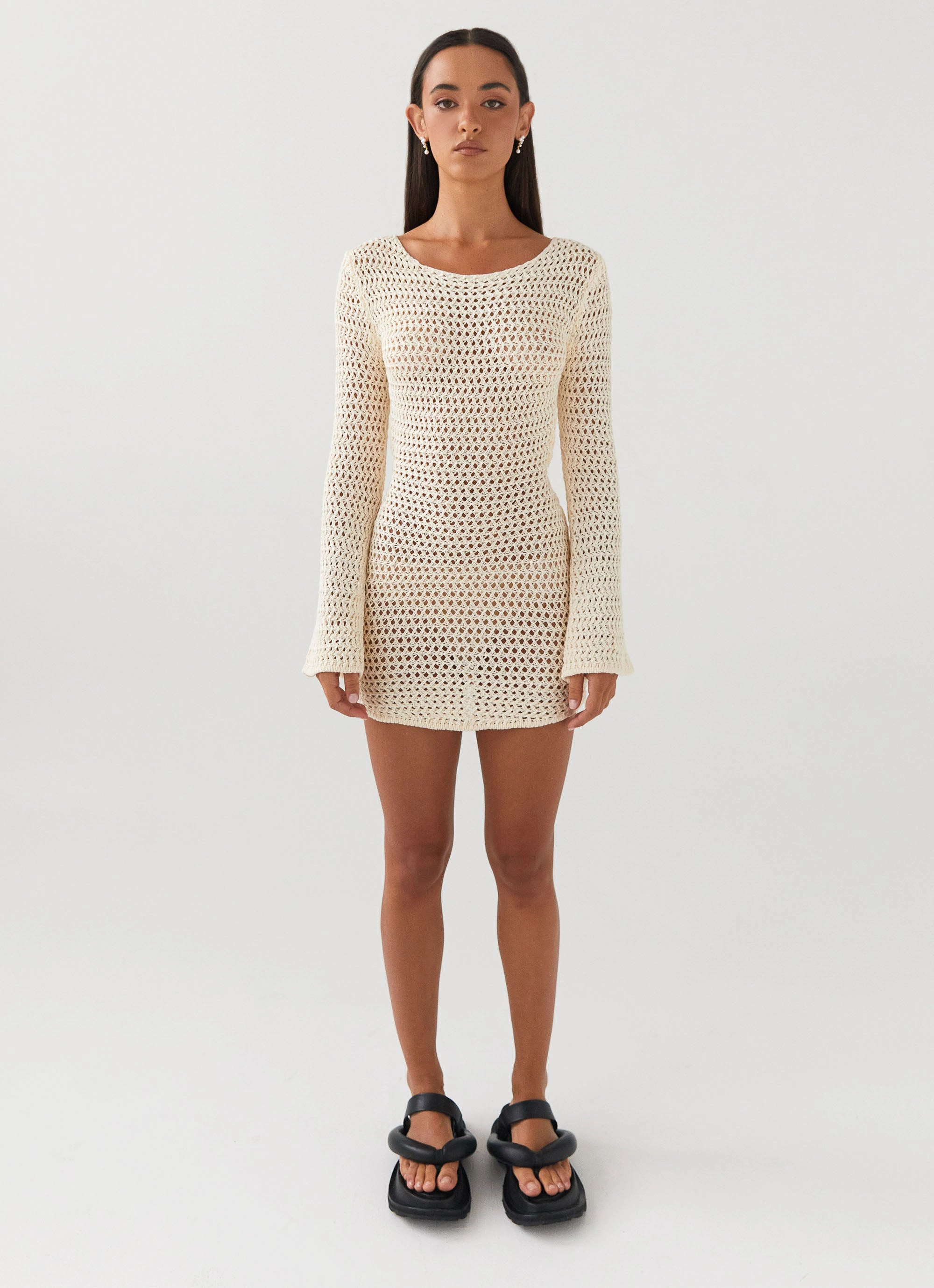 Tailored Mood Romantic-Detail Down For The Ride Crochet Mini Dress - Ivory