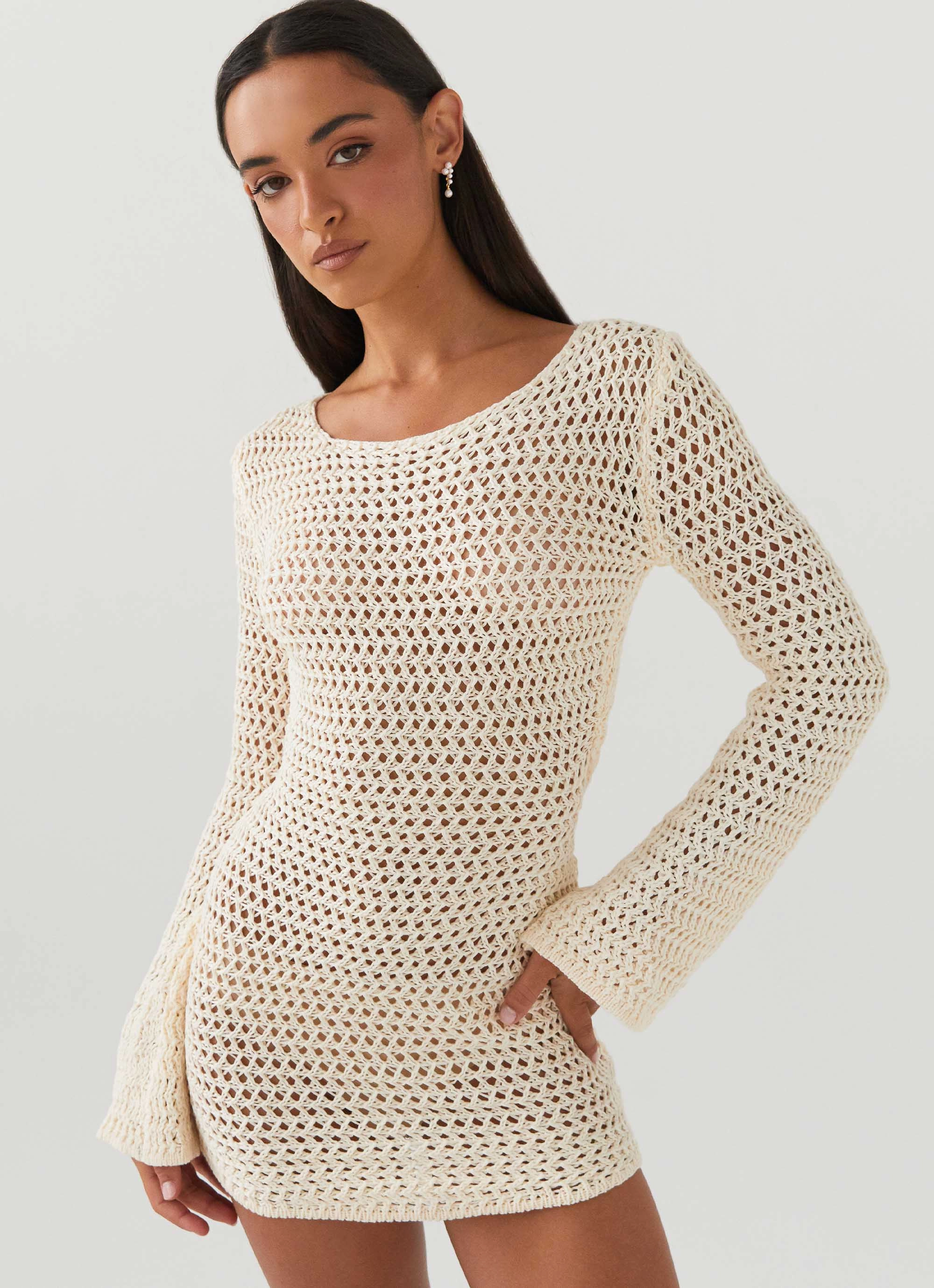 Down For The Ride Crochet Mini Dress - Ivory Chilly Weather Wear Sophisticated Touch