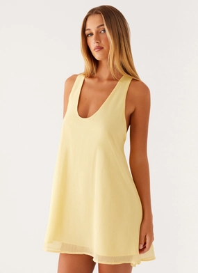 Relaxed and Effortless All-season garment Industry Mini Dress - Pastel Yellow