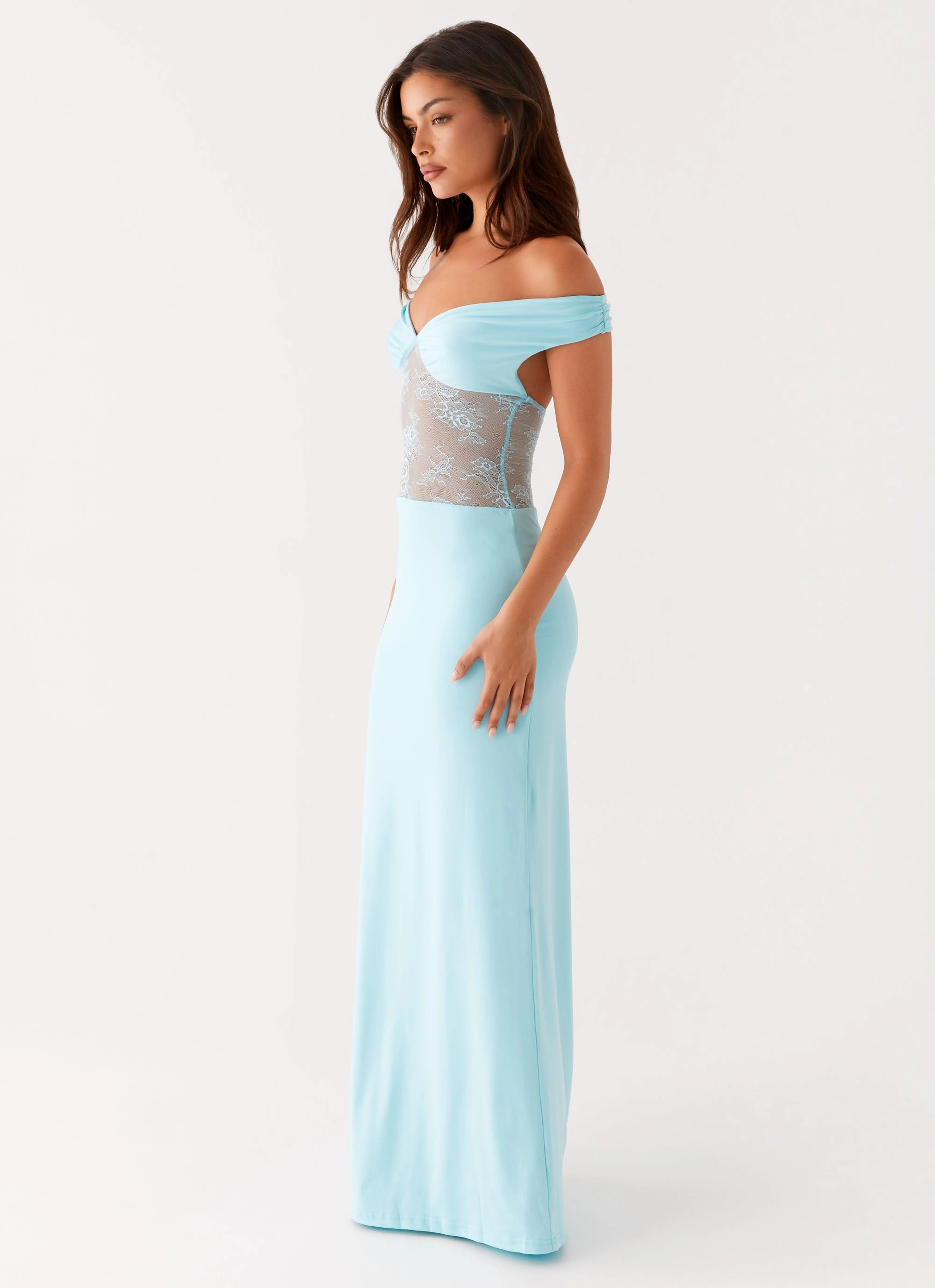 Infatuation Lace Maxi Dress - Turquoise Casual event dress High-waist