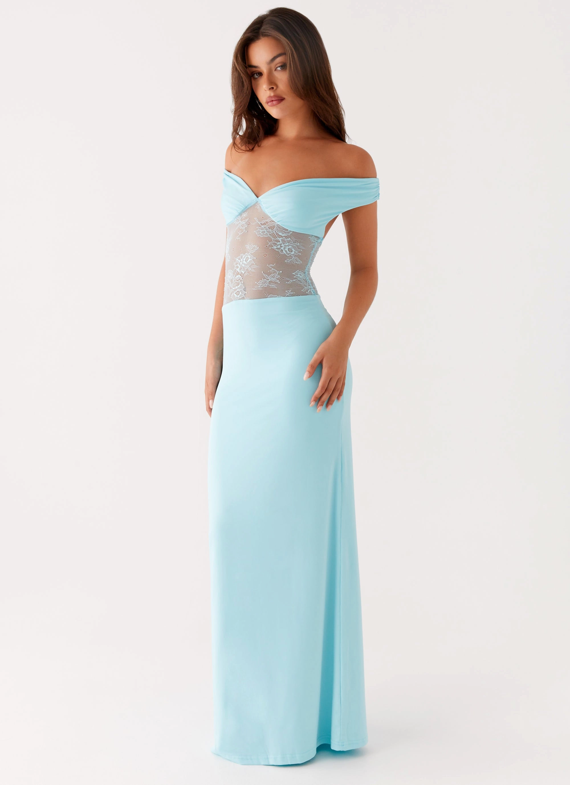Baby-Shower Soft Mesh Infatuation Lace Maxi Dress - Turquoise