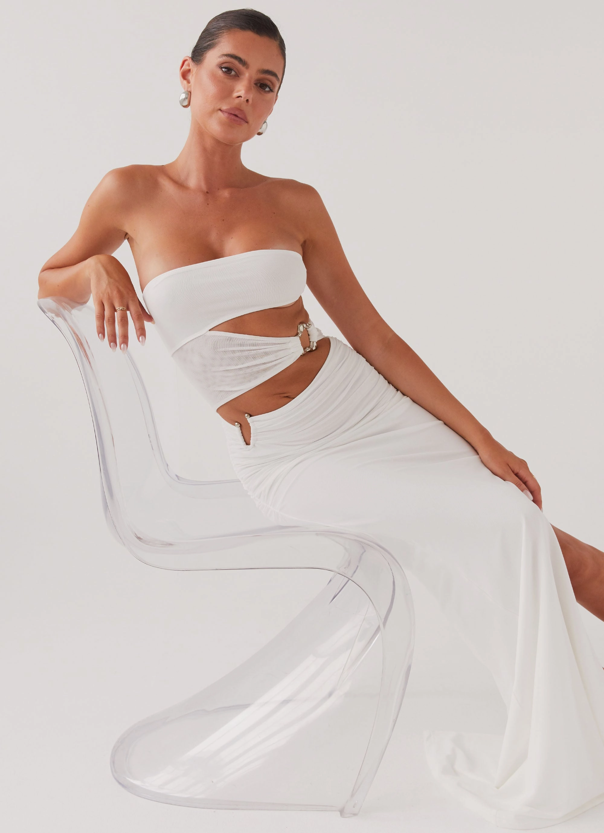 Into Pieces Mesh Maxi Dress - White Sleek Touch confident look