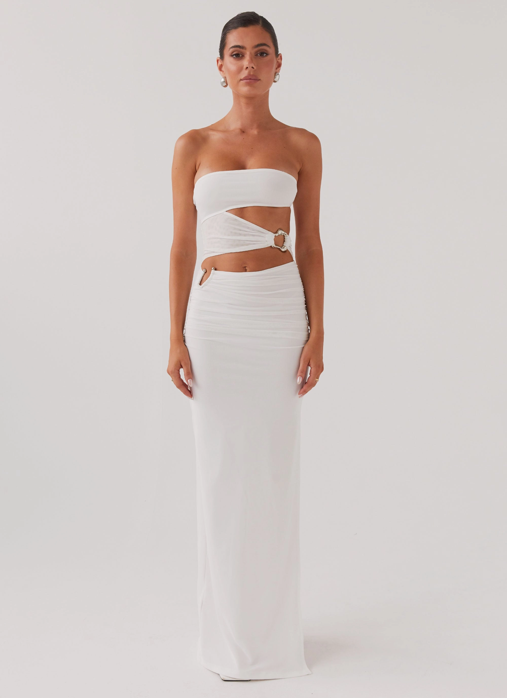 Into Pieces Mesh Maxi Dress - White Fresh Tones Shimmer-Finish