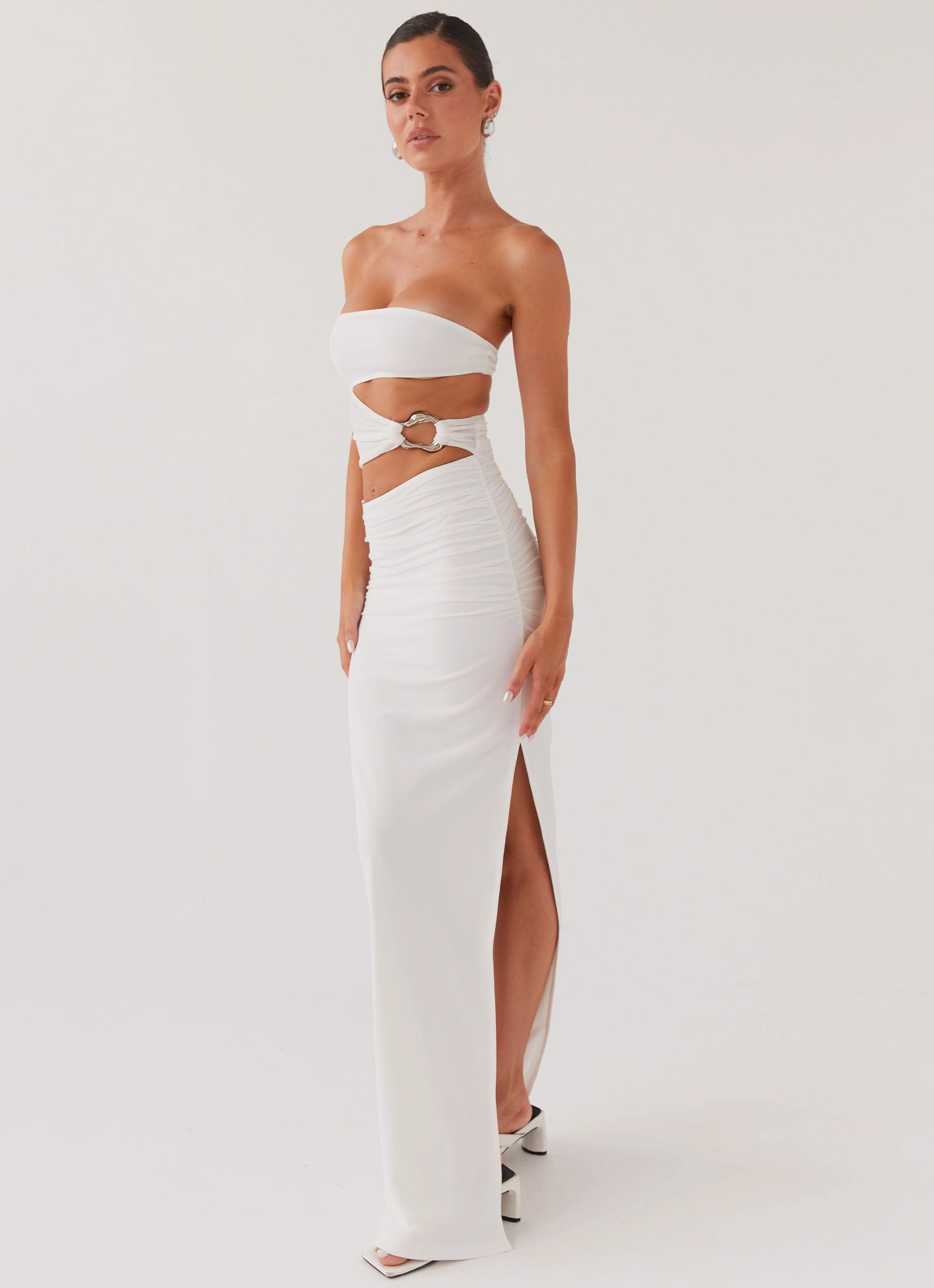 Soft-touch daywear Into Pieces Mesh Maxi Dress - White
