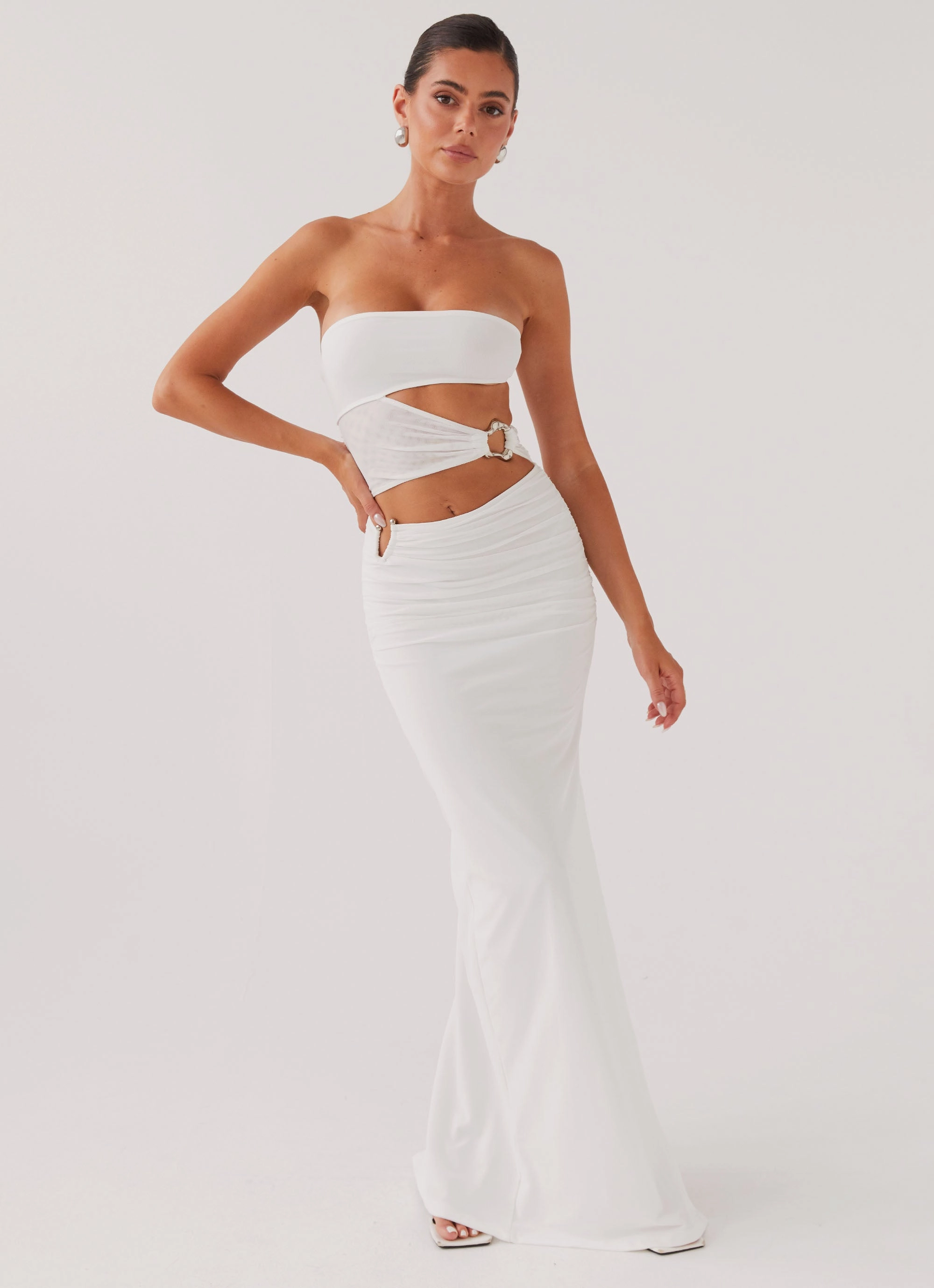 Glamorous look Into Pieces Mesh Maxi Dress - White
