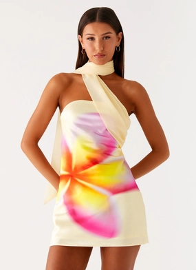 Piped-Edge Isa Scarf Satin Mini Dress - Frangipani Yellow