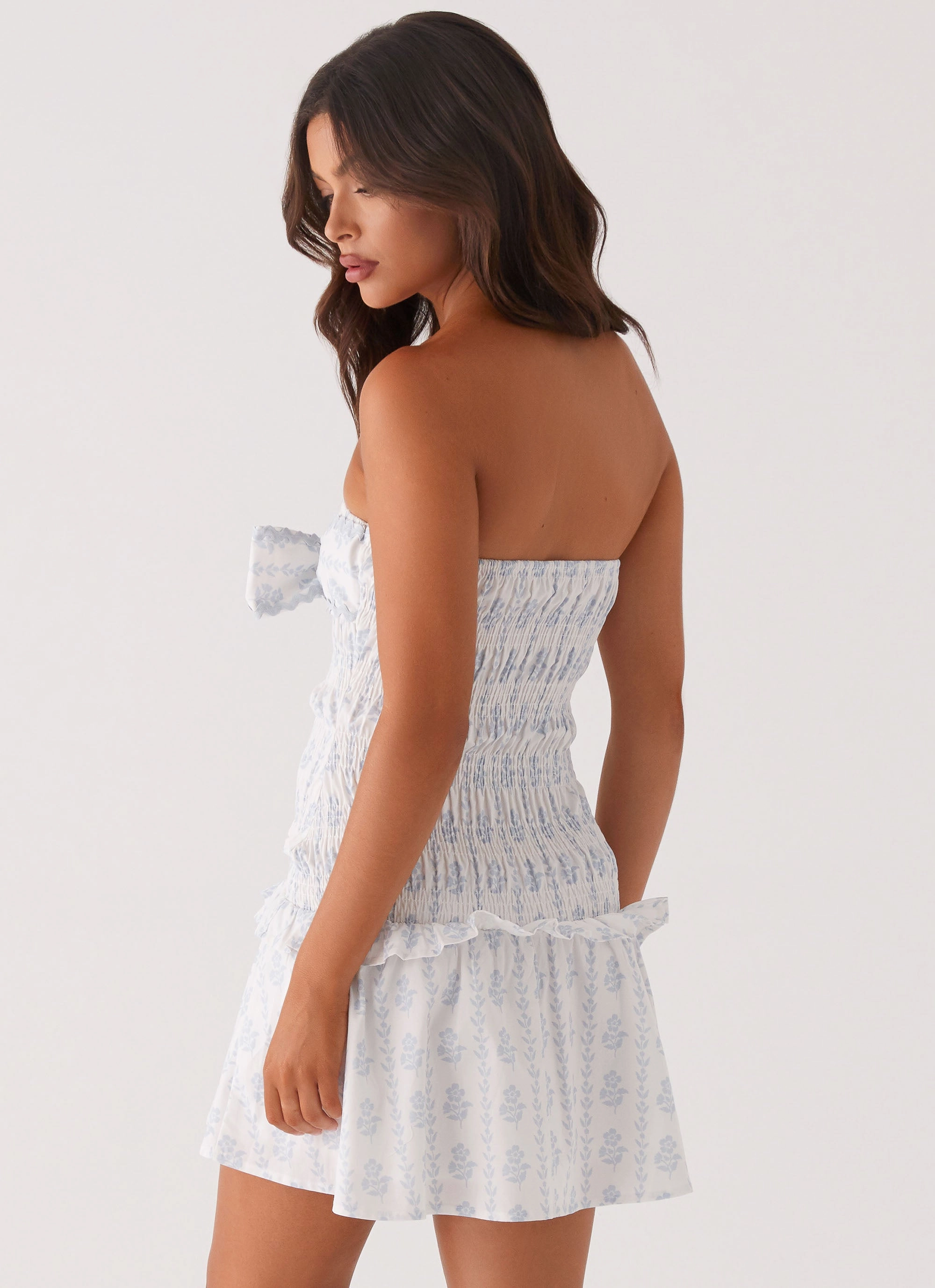 Evening Vibe Izi Shirred Mini Dress - Sweet Daydream Print