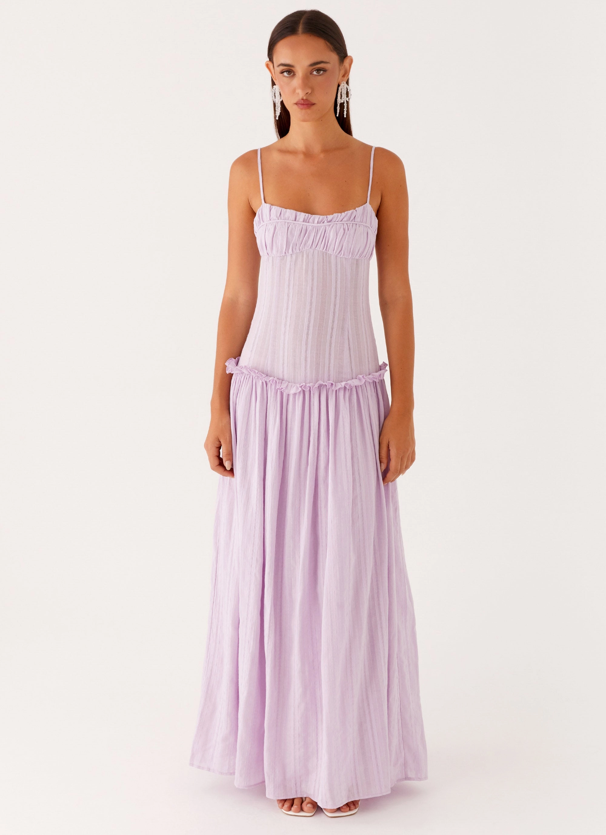 Jacinda Drop Waist Maxi Dress - Lavender Slit Detail Inclusive Fit