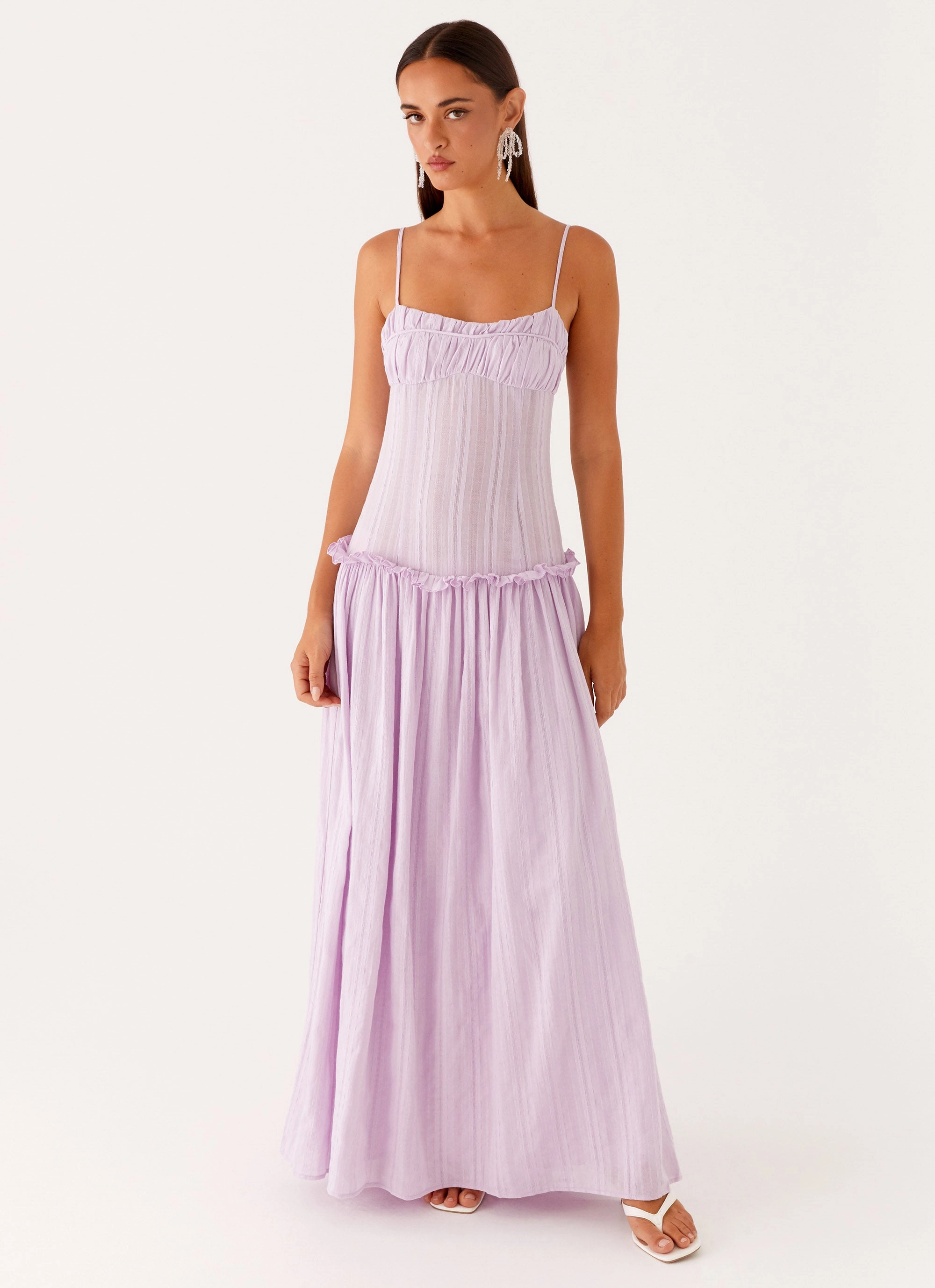Jacinda Drop Waist Maxi Dress - Lavender AdjustableStraps Layer Base