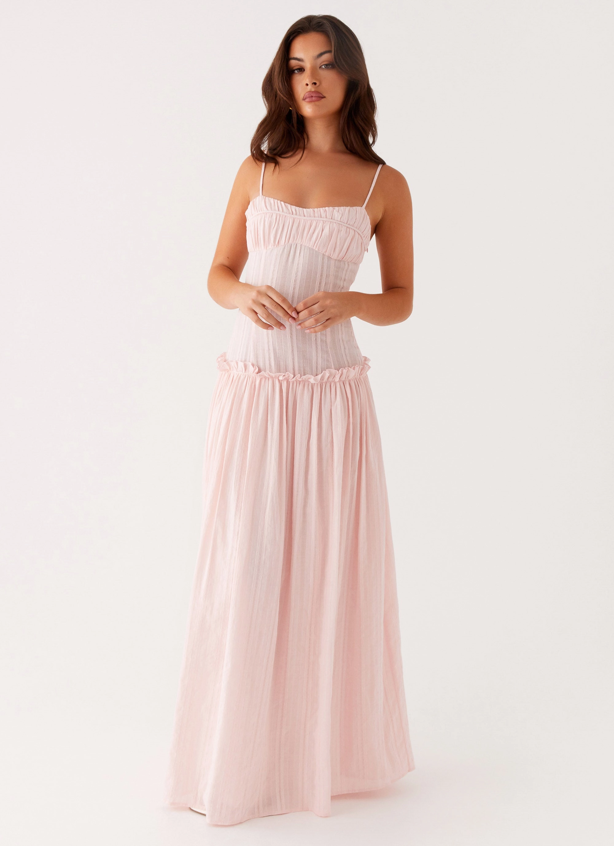 Jacinda Drop Waist Maxi Dress - Pink Trendy Vibe