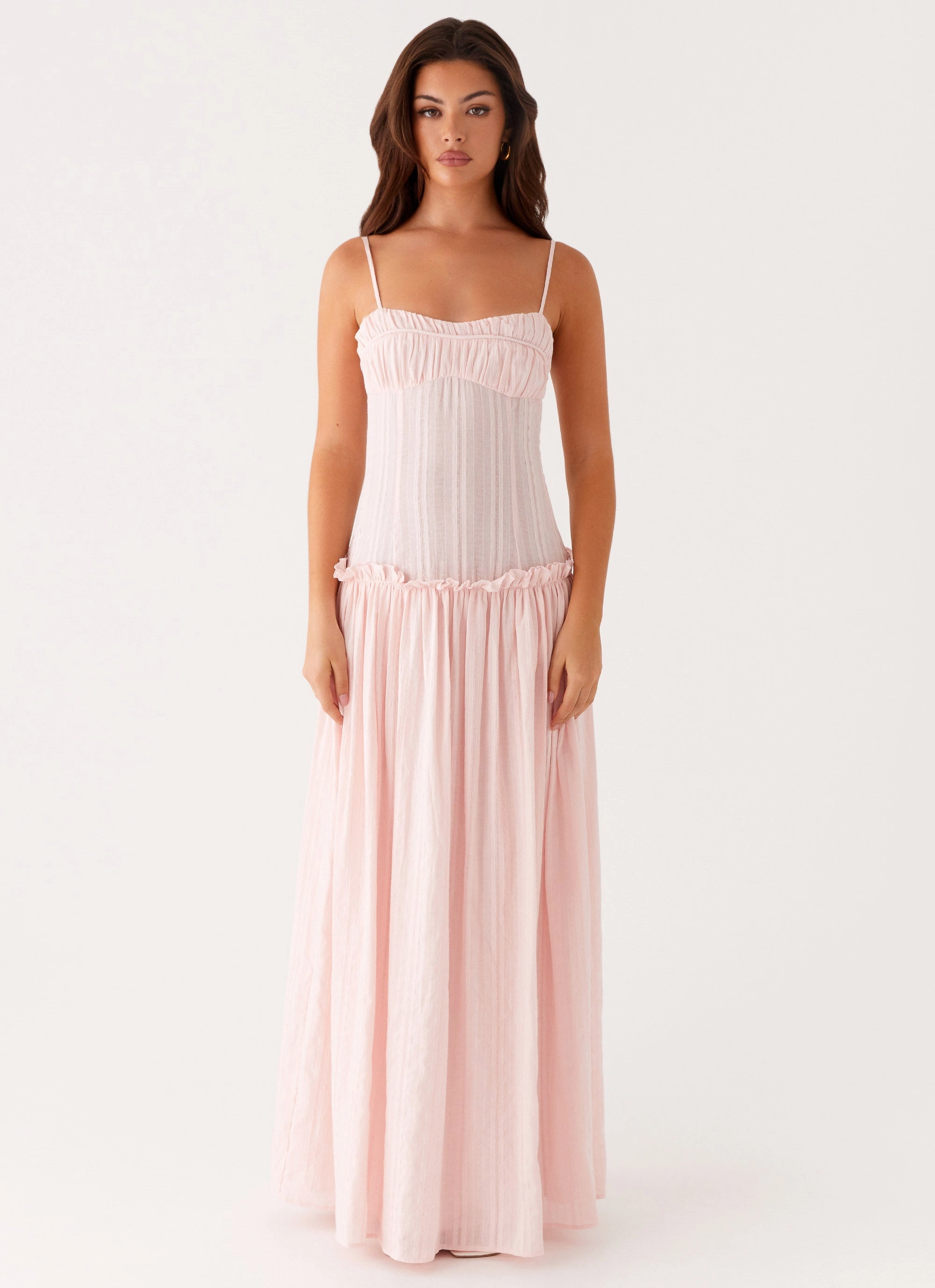 Jacinda Drop Waist Maxi Dress - Pink everyday elegance Gemstone-Detail