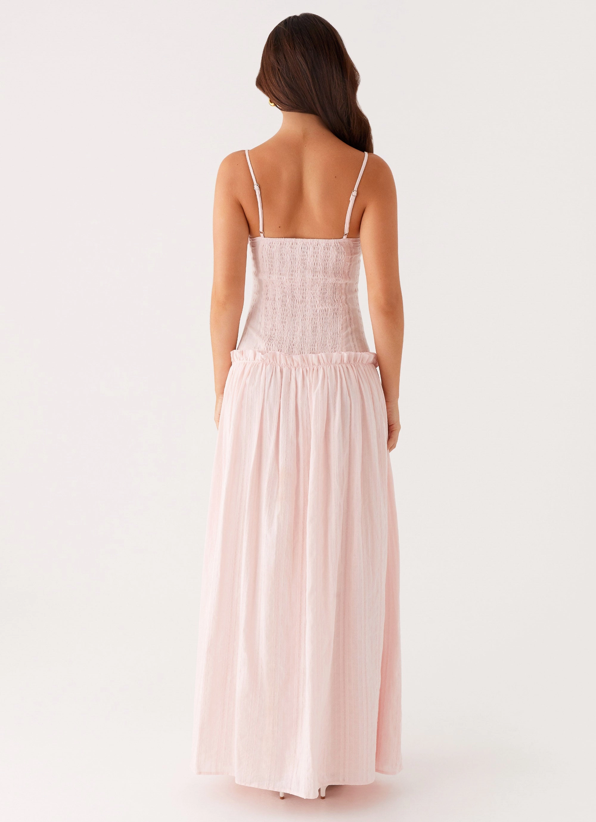 Jacinda Drop Waist Maxi Dress - Pink ruffle trim Feminine Mood