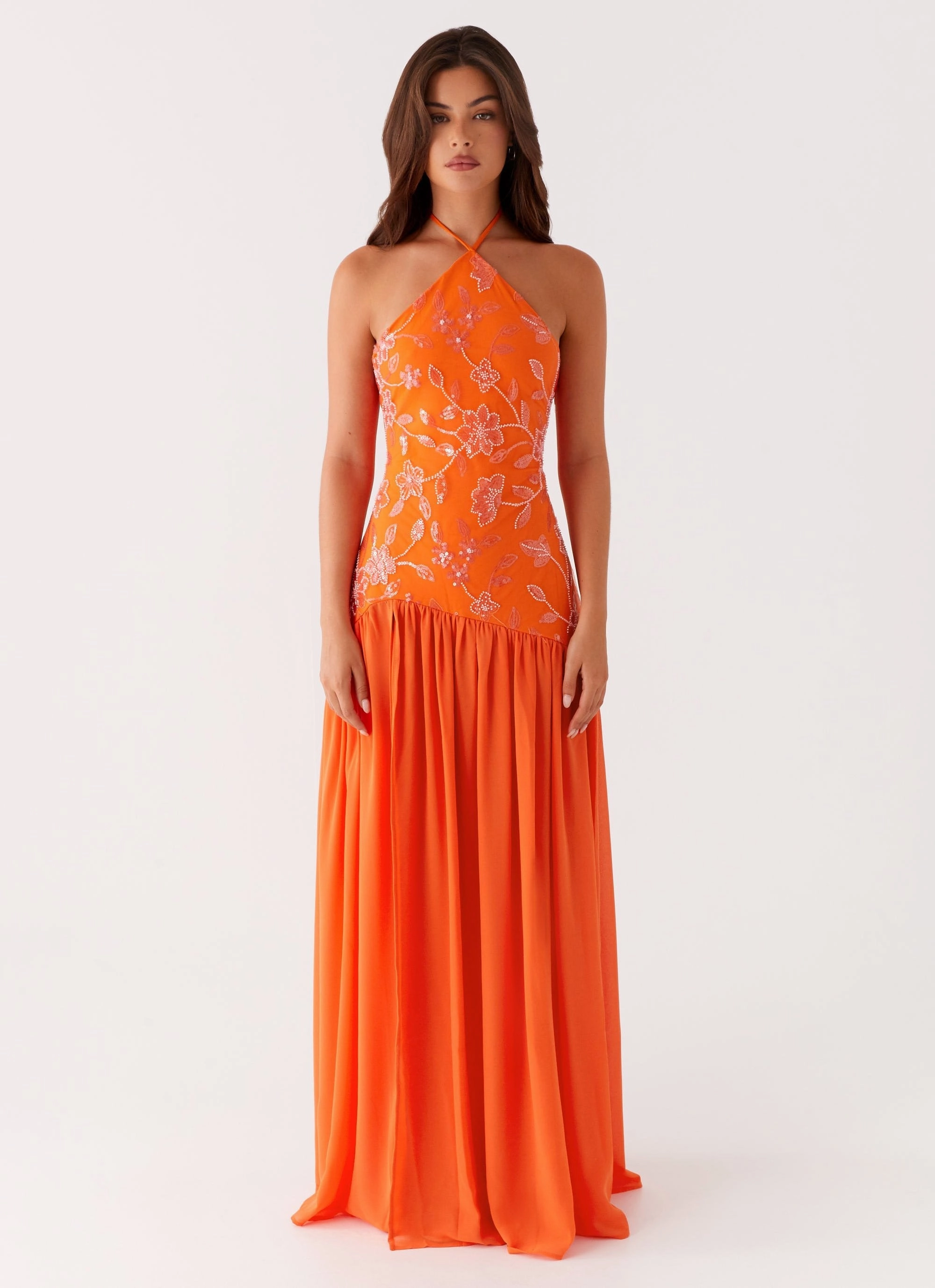 Janelle Beaded Maxi Dress - Orange Versatile Look Sophisticated Waistband Fit