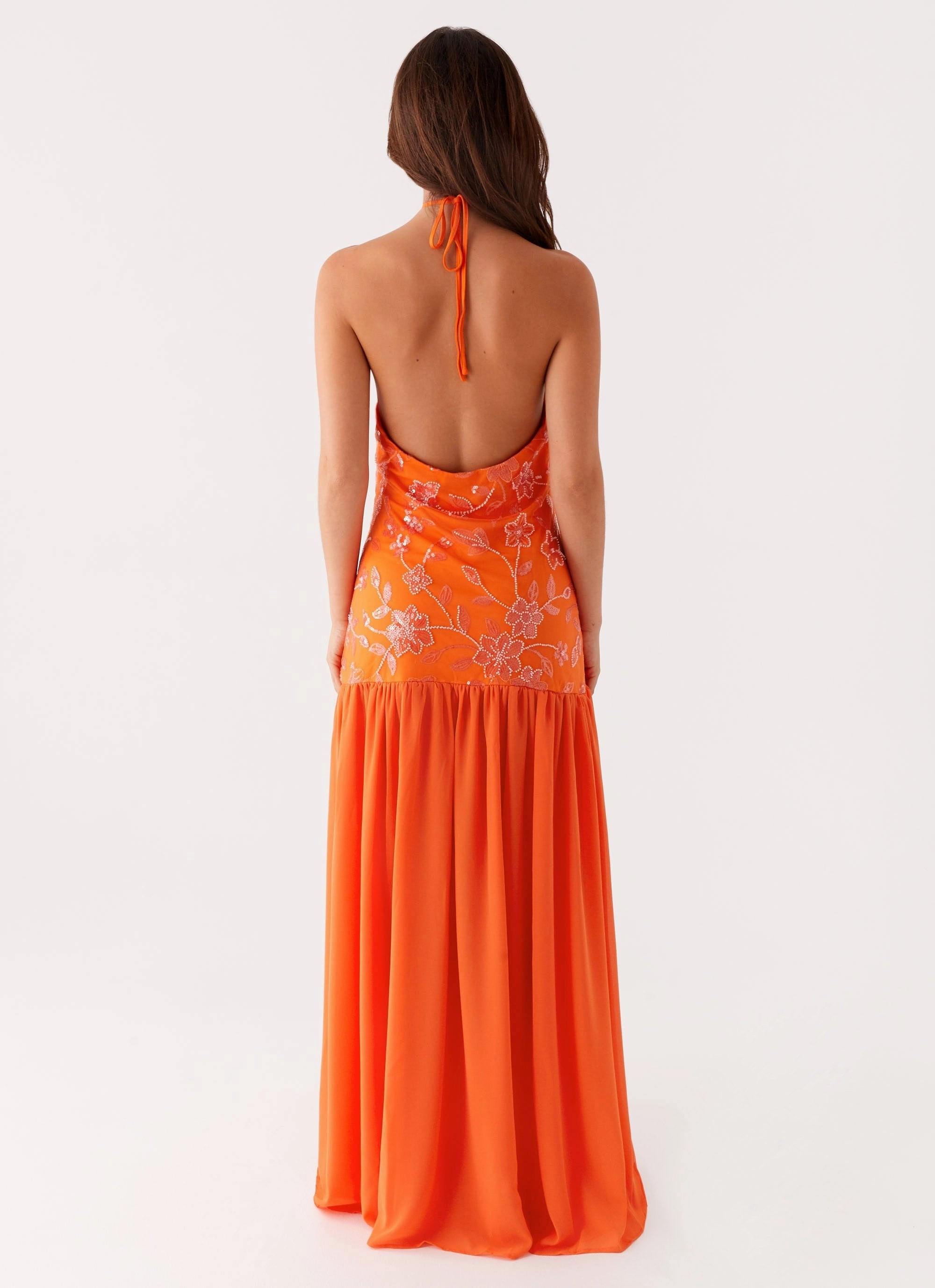 Janelle Beaded Maxi Dress - Orange Bodycon Fit
