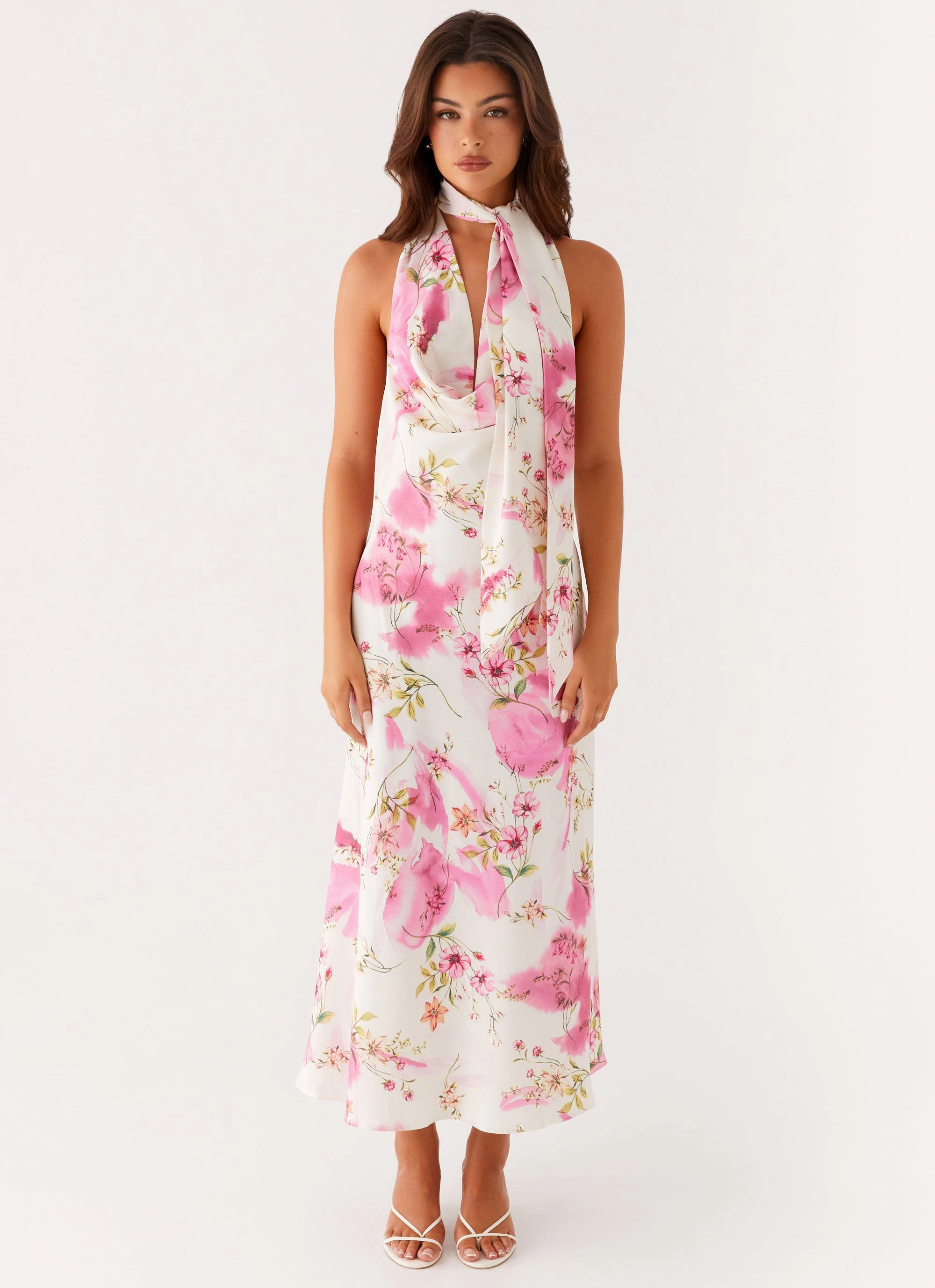 Elegant Mood Fluid Cut Jensen Midi Dress - Ivory Floral Print
