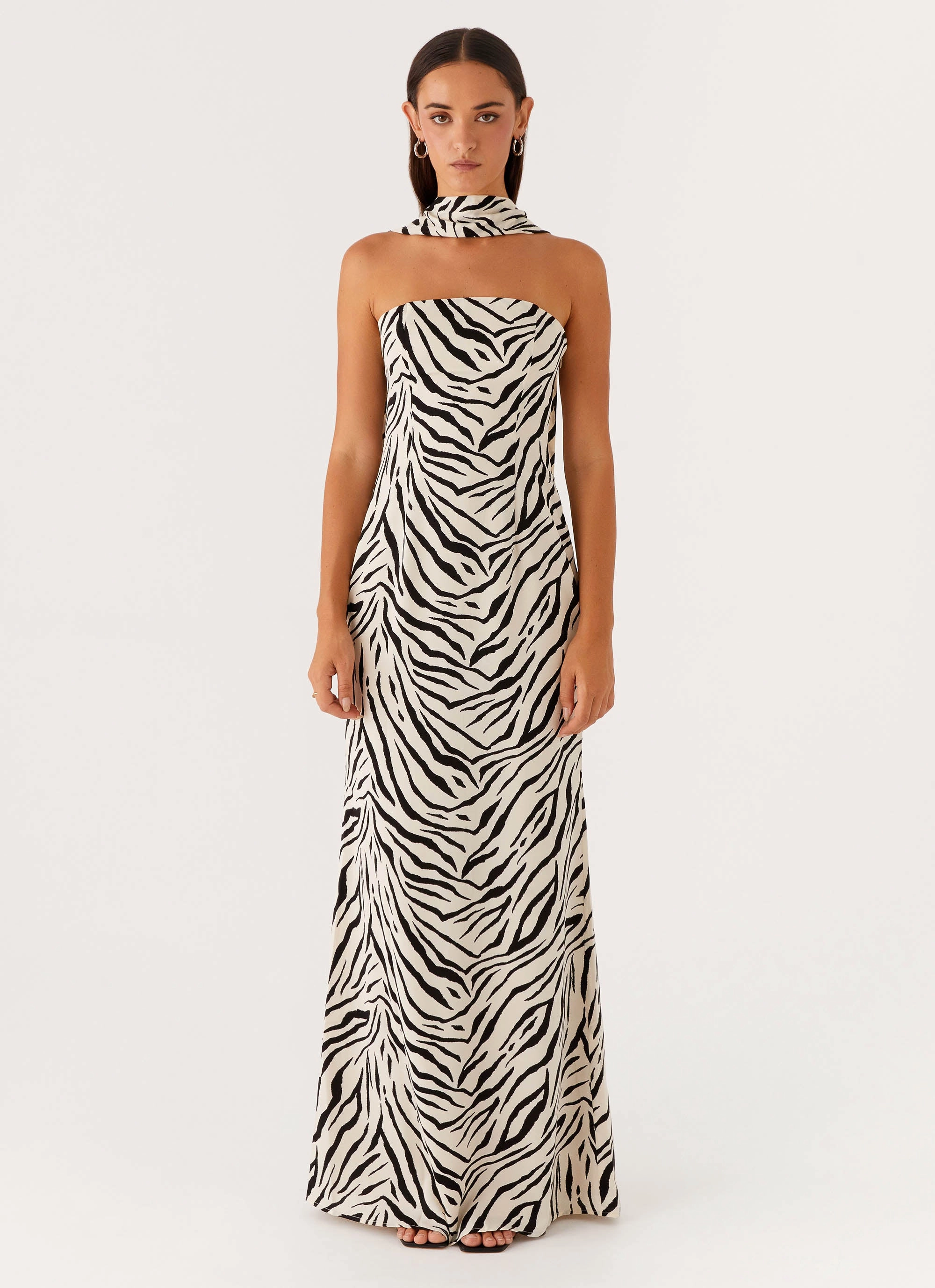 Artistic Shape Jigsaw Strapless Maxi Dress - Zebra