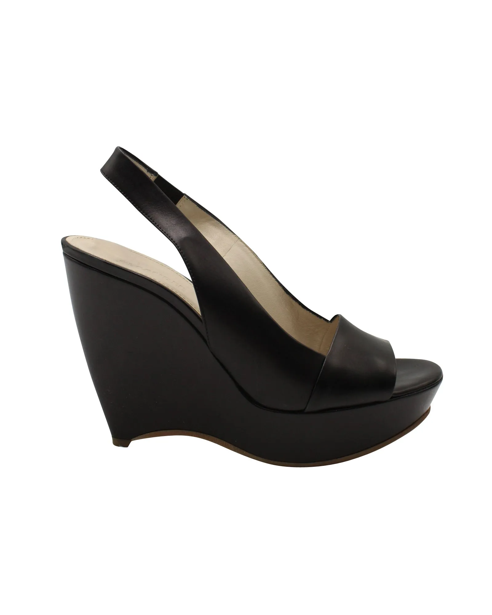 Reinforced Toe Guard Jil Sander Slingback Peep Toe Wedge in Black Leather