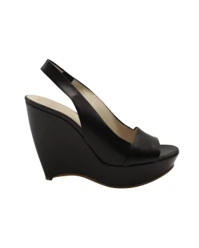 Reinforced Toe Guard Jil Sander Slingback Peep Toe Wedge in Black Leather