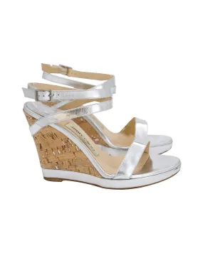 Beach Shoes for Men Elastic Jimmy Choo Strappy Wedge Heel Sandals in Silver Leather
