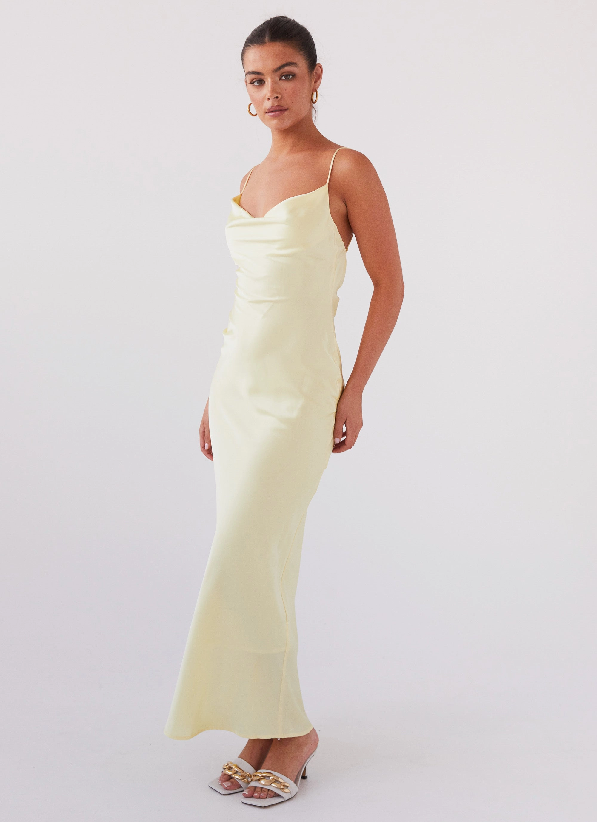 Texture Rich Fit Clean Joanna Satin Maxi Dress - Lemon