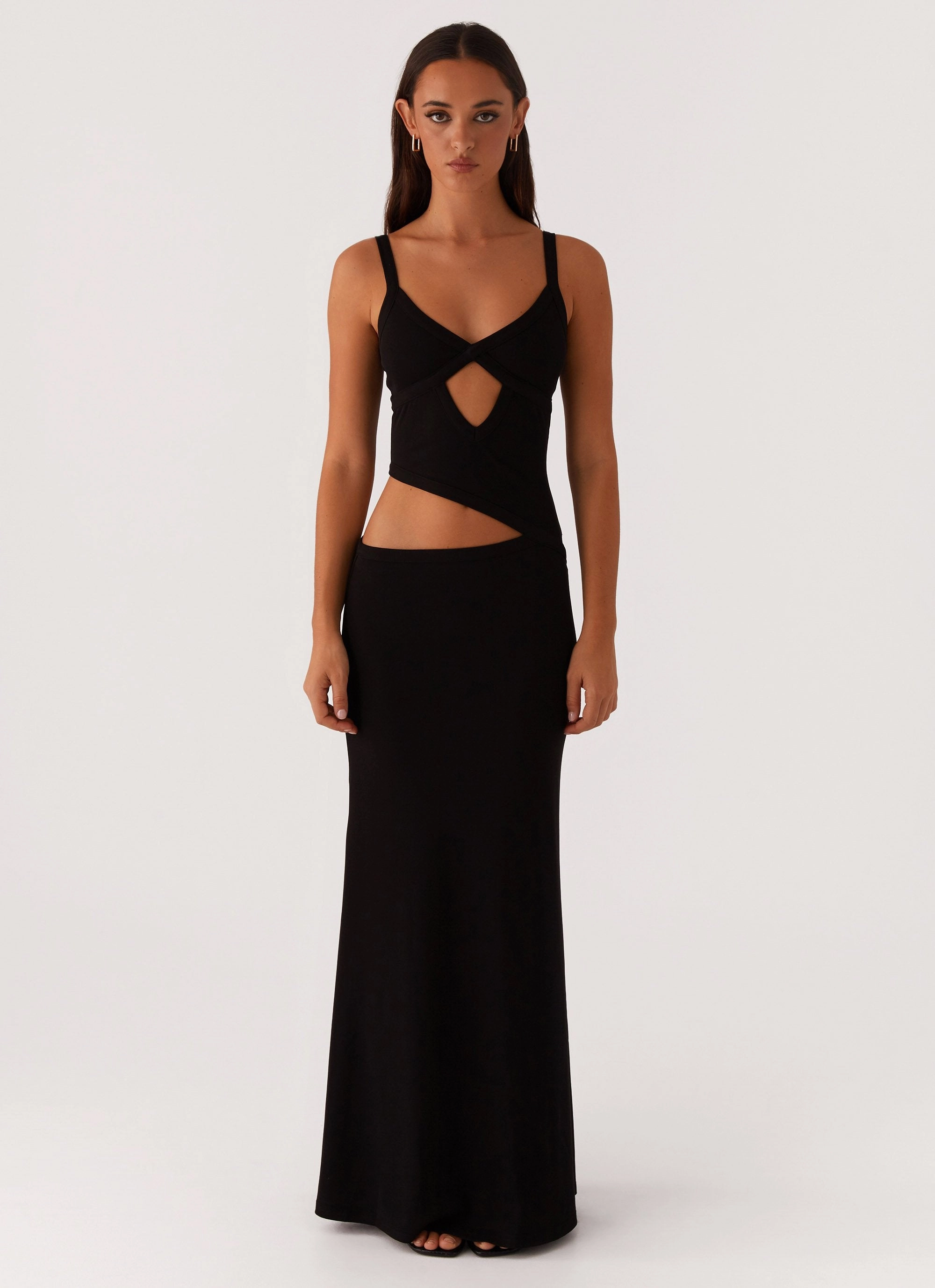 Side Ruching Light Drape Jocelyn Maxi Dress - Black