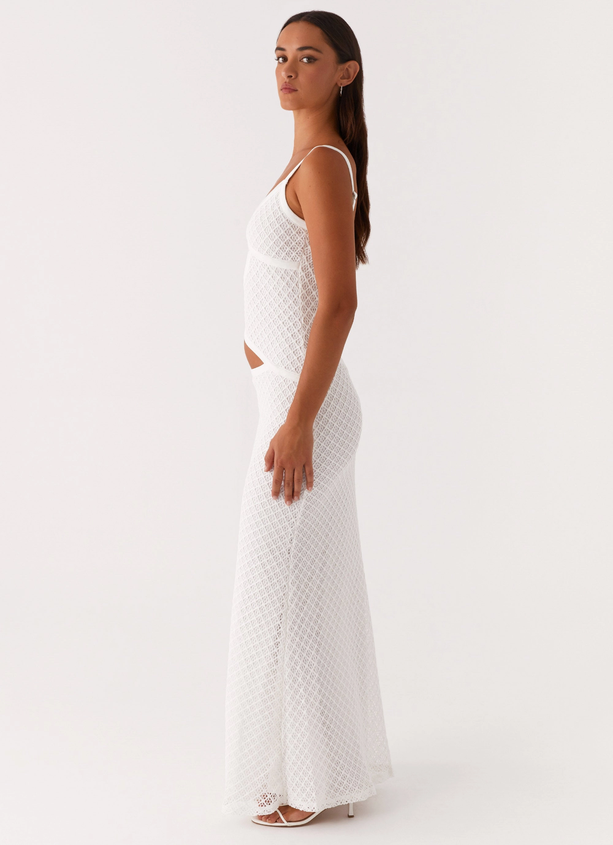 Jocelyn Maxi Dress - White Crochet Soft Feel Dance Night