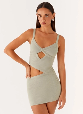 Fall Silhouette Elegant Waistband Jocelyn Mini Dress - Sage