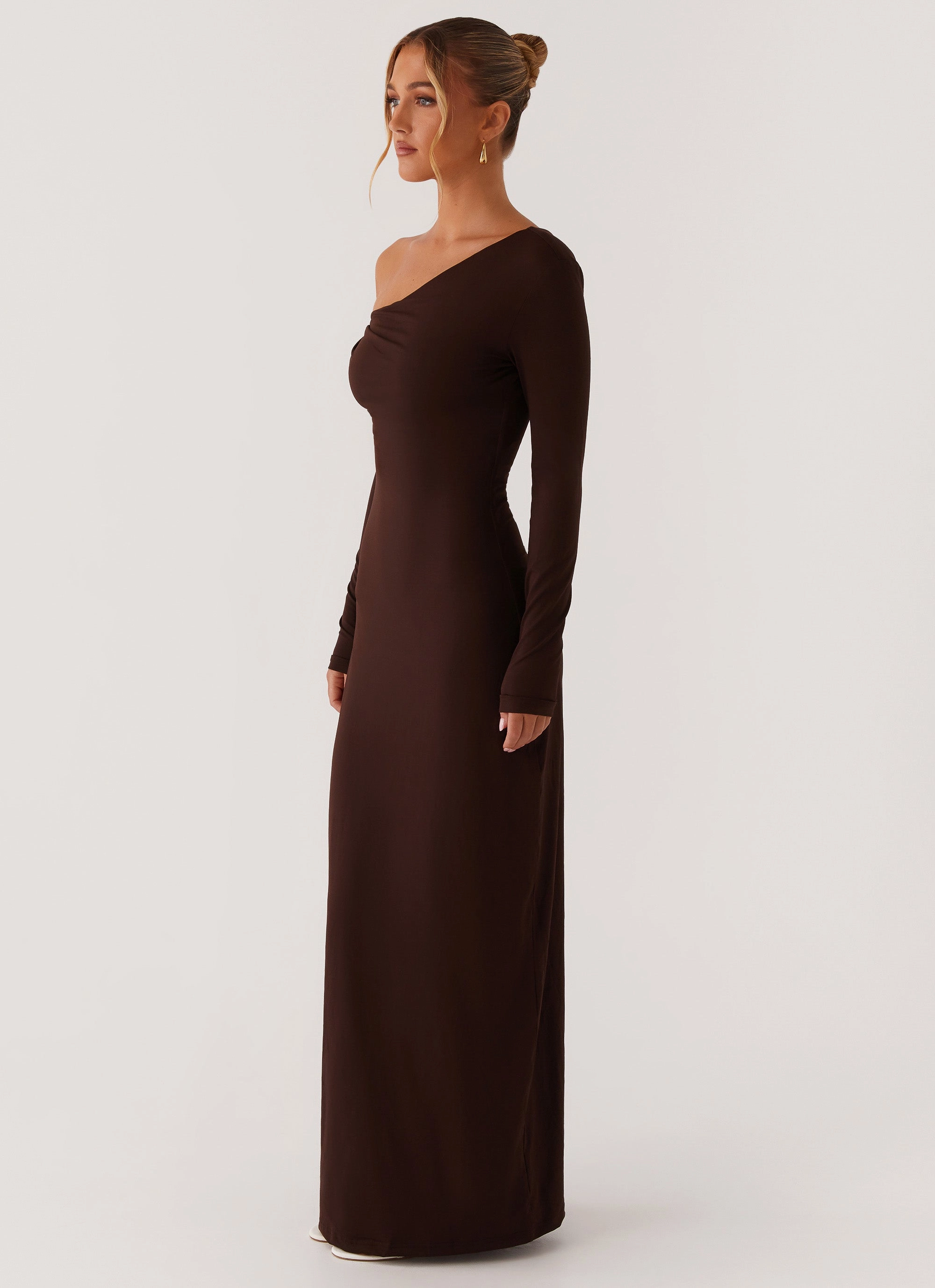 Jordana Twist Maxi Dress - Brown Hidden Zipper