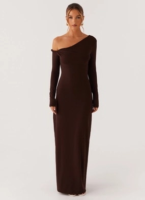 Jordana Twist Maxi Dress - Brown Work Chic Natural Style